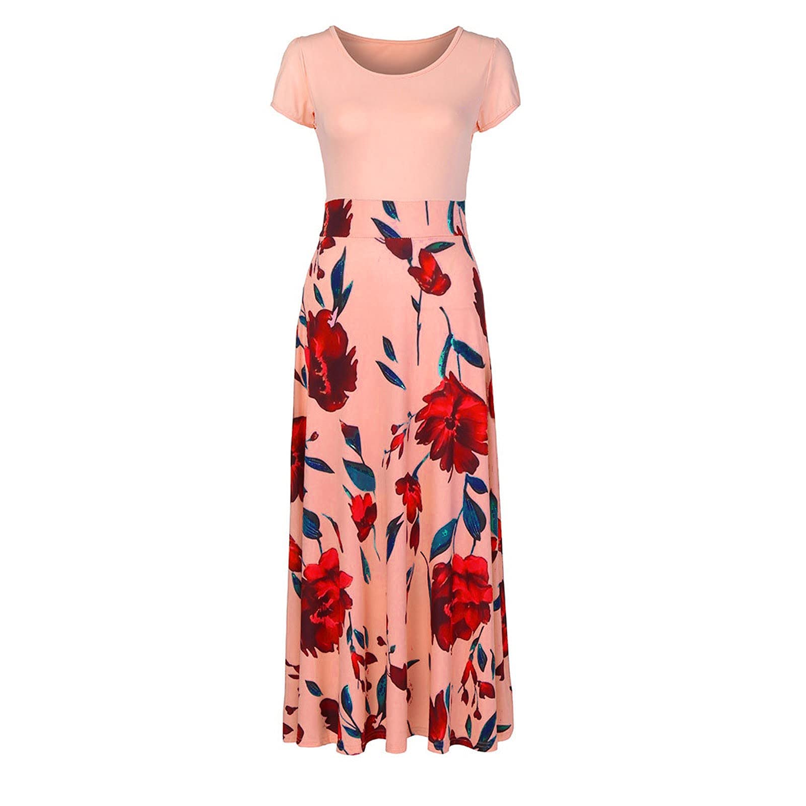 2024 Women's Summer Dresses - Floral Printed Short Sleeve Formal Graduation Dress Plus Size | Perfect for Beach Vacations, Garden Parties & Special Occasions