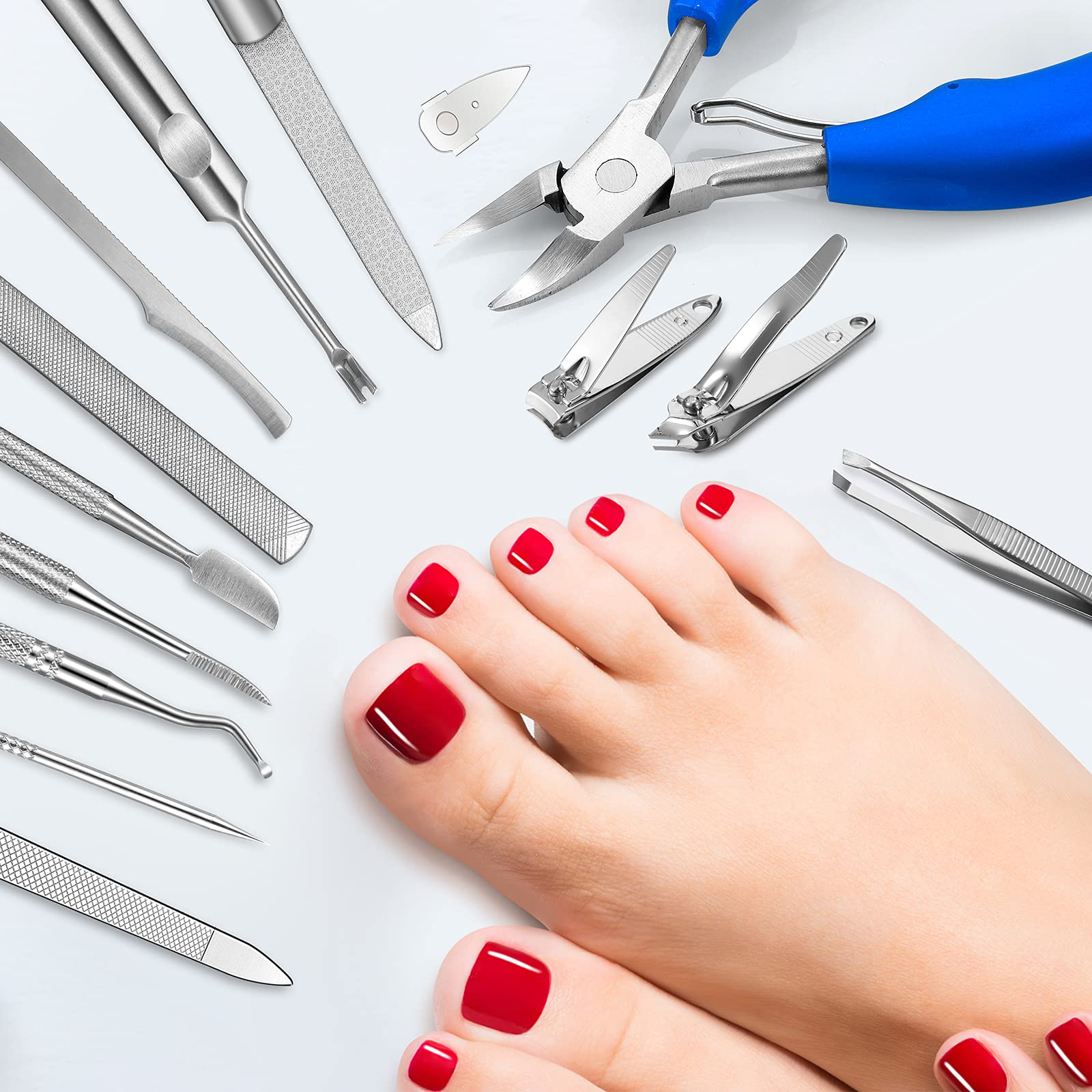 15-Piece Stainless Steel Ingrown Toenail Care Kit - Professional Nail Clippers, Cuticle Trimmers, Toenail Files & Pedicure Tools for Ingrown & Thick Nails - Perfect for Home Manicure & Foot Care (Blue)