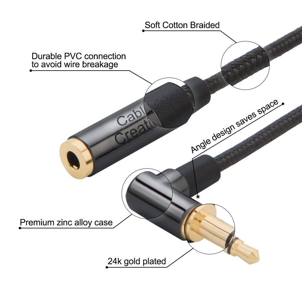 3.5mm TRRS Audio Extension Cable - 6Ft Male to Female Stereo Right Angle Adapter for Beats, Gaming Headsets, iPhone, Tablets - Perfect for Home Theater, PC Gaming & Mobile Devices (Black)