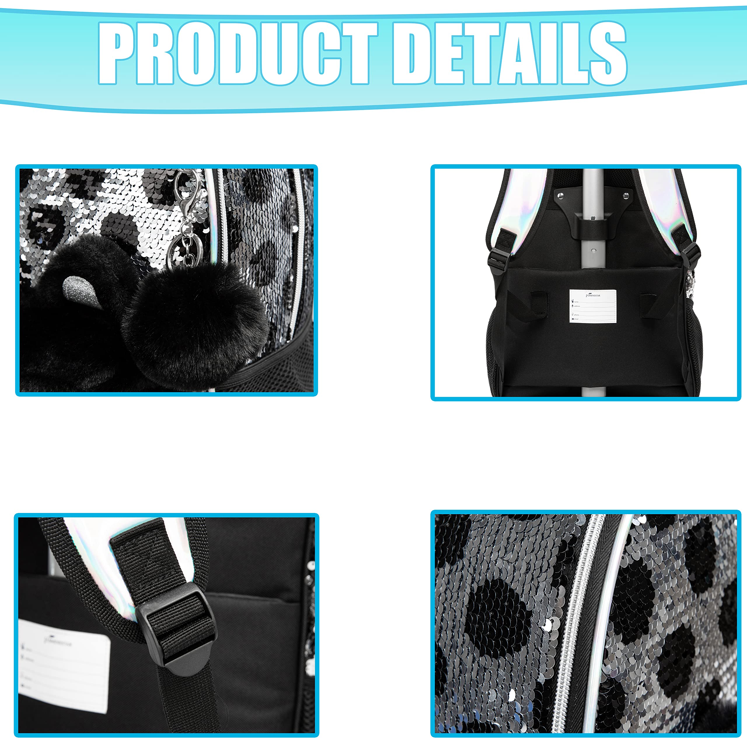 Sparkly Rolling Backpack for Girls - Adjustable Wheels with Lunch Box & Pencil Case | School Backpack, Travel Carry-On & Picnic Essentials for Kids