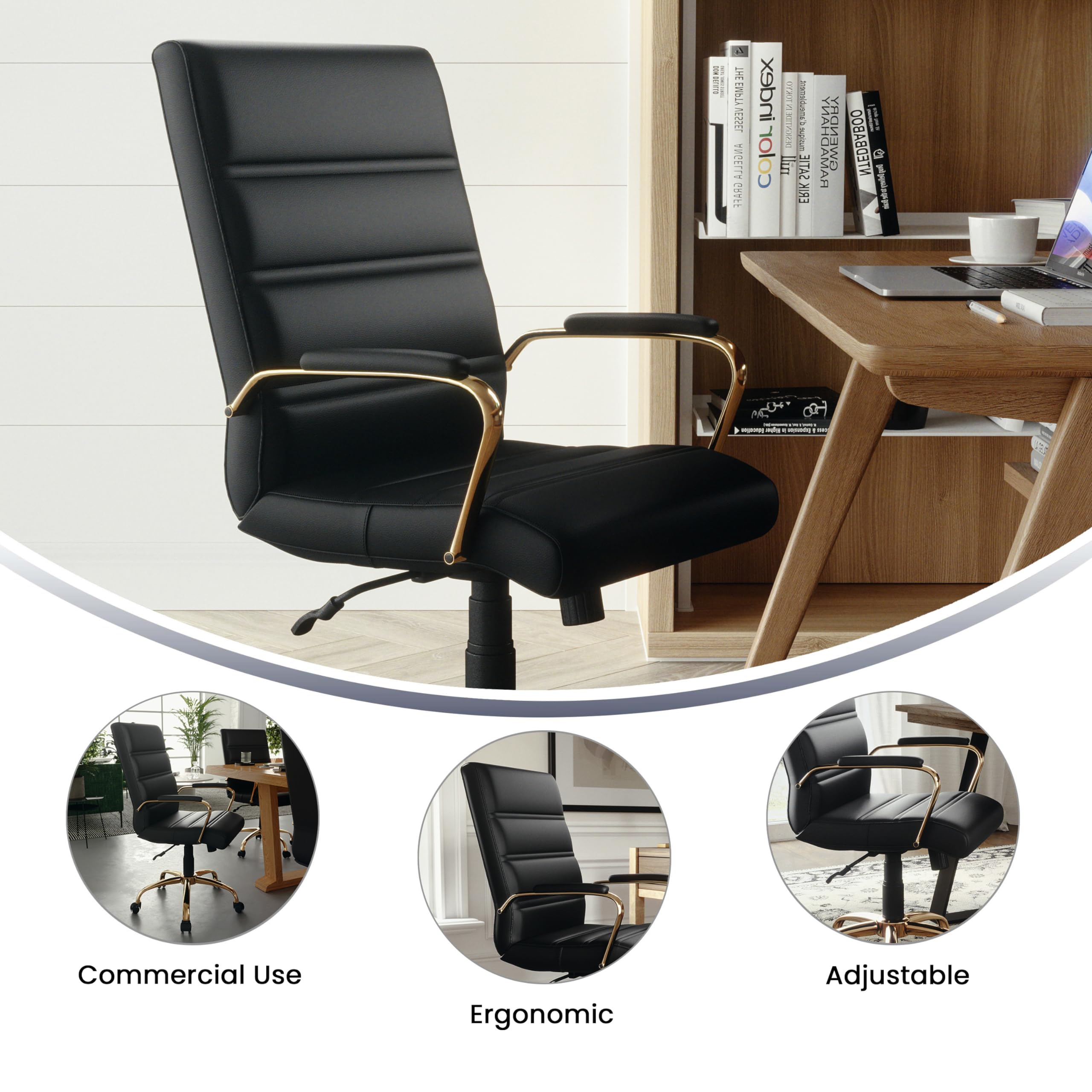 Whitney Mid-Back LeatherSoft Office Chair - Adjustable Height & Armrests for Home/Office