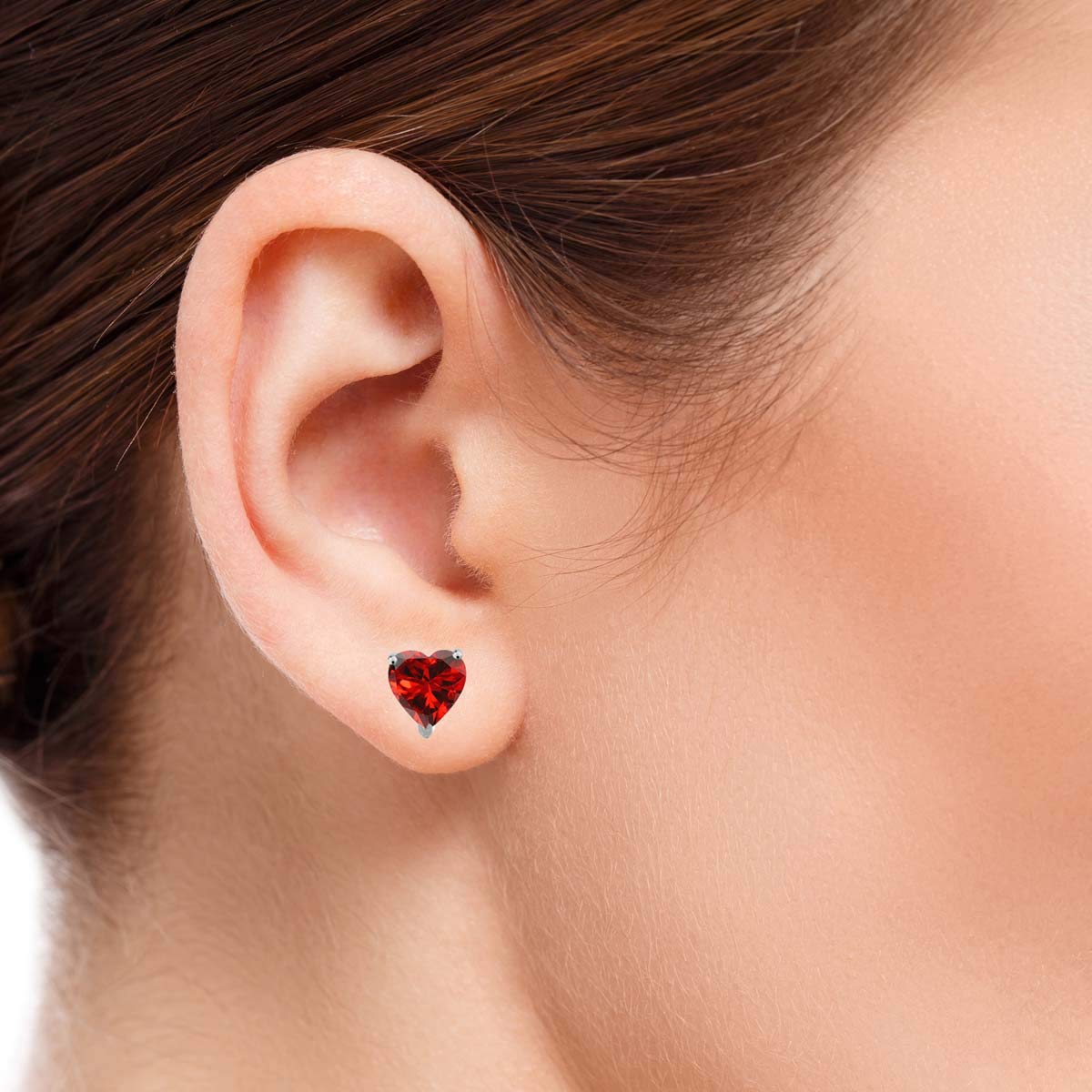 MauliJewels 14k White Gold Heart-Shaped Garnet Earrings for Women - 2.4 Carat 7MM 4-Prong Stud Earrings | Perfect for Valentine's Day, Anniversary Gifts & Special Occasions