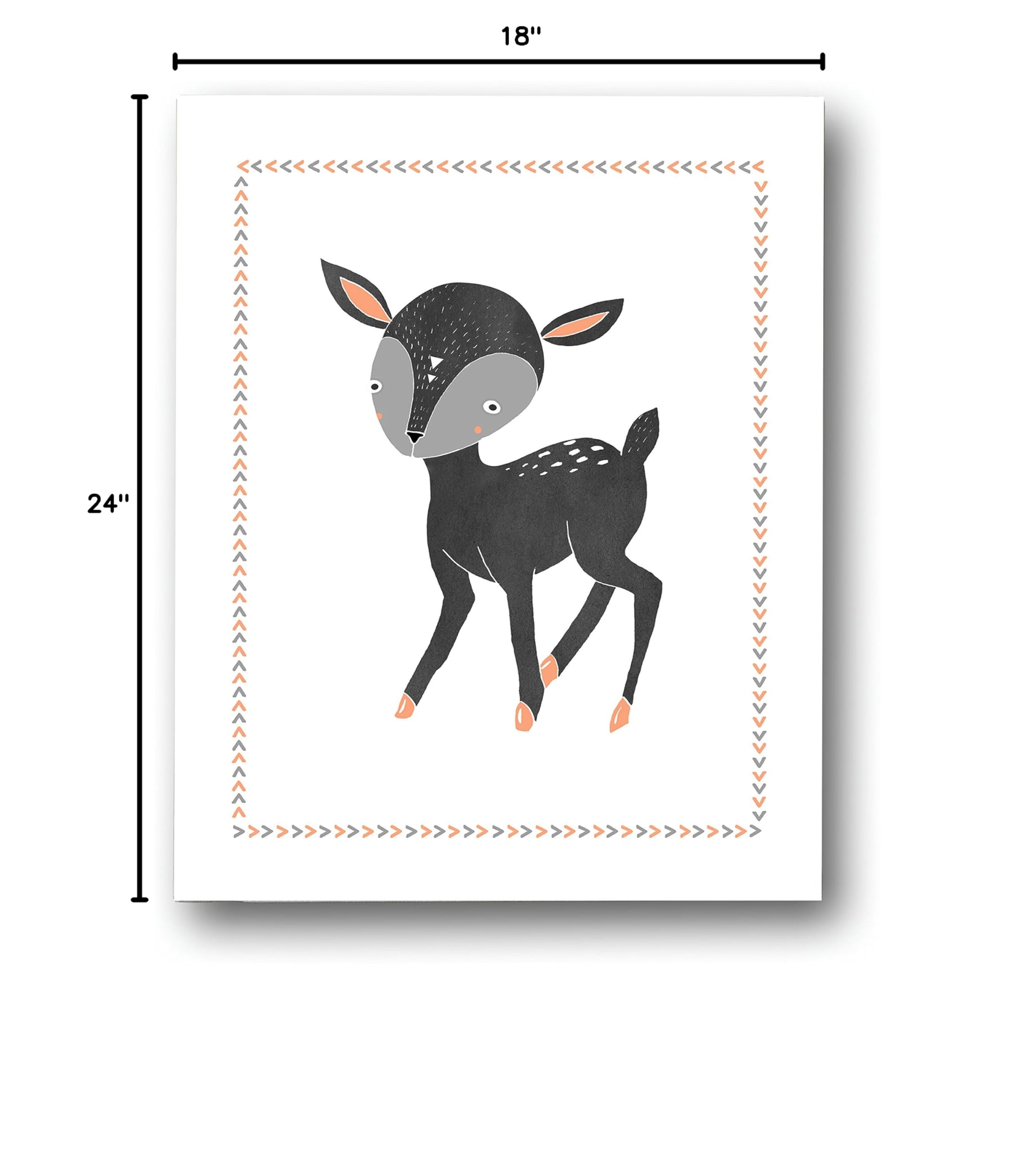 Boho Deer Wall Art Print - 18x24 Inches, Gender Neutral Nursery Decor, Woodland Animal Poster for Kids Room, Baby & Playroom - Perfect for Forest-Themed Nursery, Children's Bedroom & Play Area Decor