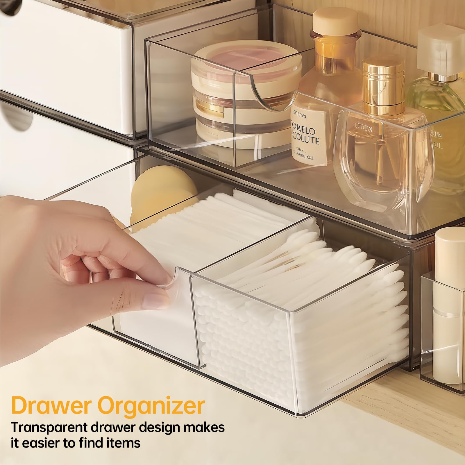 2-Pack Clear Stackable Medicine Cabinet Organizer with Removable Dividers - Bathroom Mirror Storage, Vanity Makeup Drawers, Closet & Countertop Organization for Cosmetics, Toiletries and Small Essentials