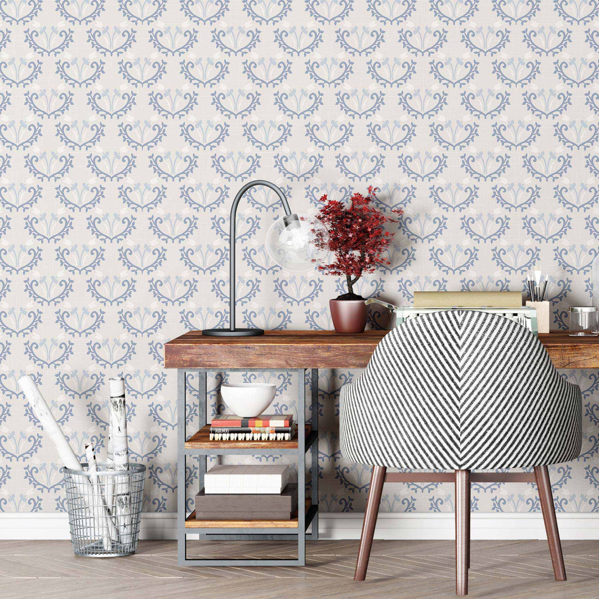 Blue Floral Peel and Stick Removable Wallpaper - Self-Adhesive Decorative Wall Covering for Bedroom, Living Room & Home Office Decor