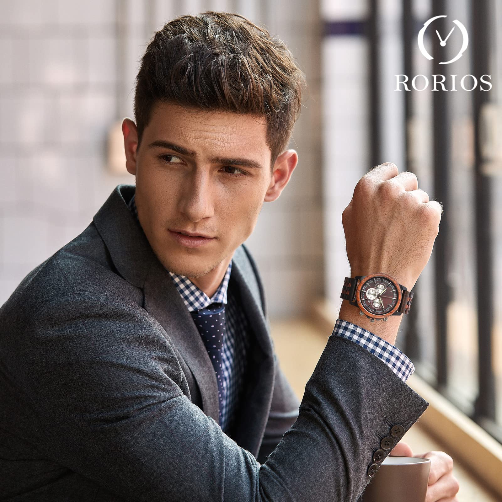 RORIOS Men's Wooden Watch - Waterproof Analog Quartz Wristwatch, Natural Handmade Wooden Chronograph Watch for Men | Perfect for Outdoor Activities, Casual Wear & Unique Gifts