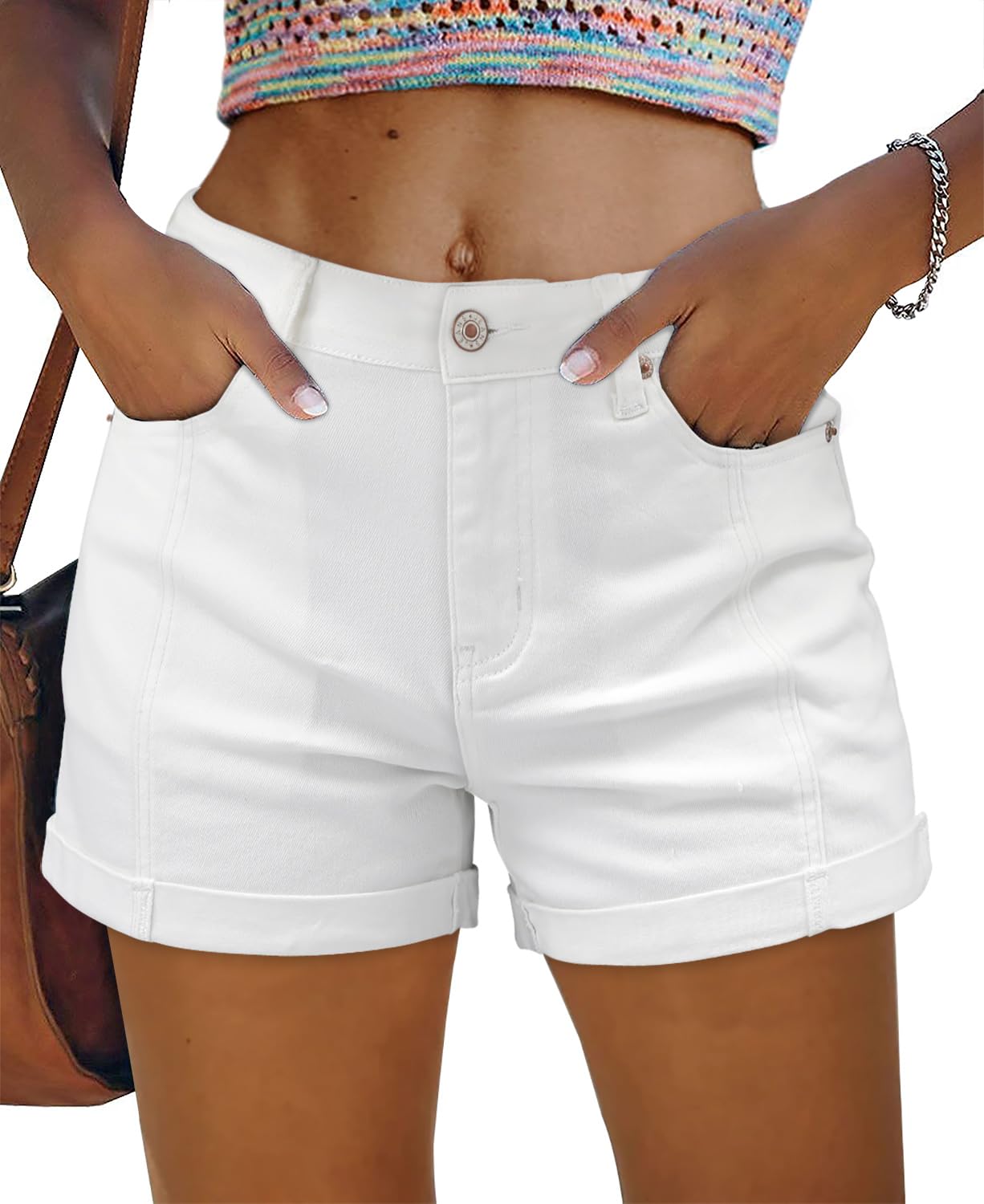 2025 Women's Stretchy Denim Jean Shorts - High Waist Casual Summer Shorts for Women | Perfect for Beach, Vacation & Outdoor Activities
