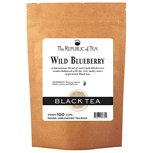 Organic Wild Blueberry Black Tea Bags - 100 Count | Republic of Tea | Antioxidant Rich, Caffeine-Free Herbal Tea | Perfect for Morning Boost, Afternoon Relaxation & Gift Giving