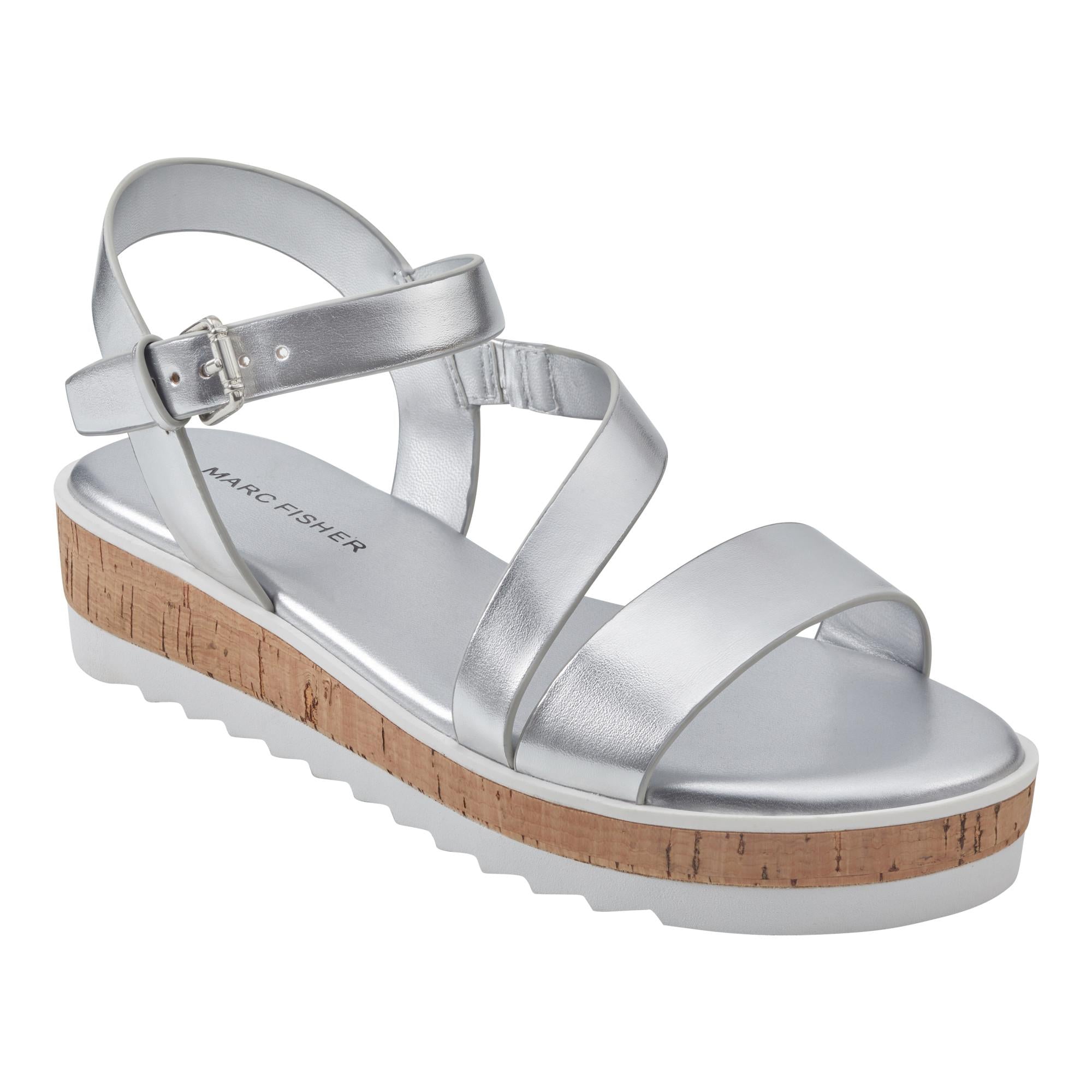 Marc Fisher Women's Grandie Silver M Sandals - Comfortable Metallic Dress Sandals for Women | Perfect for Weddings, Parties & Summer Outfits