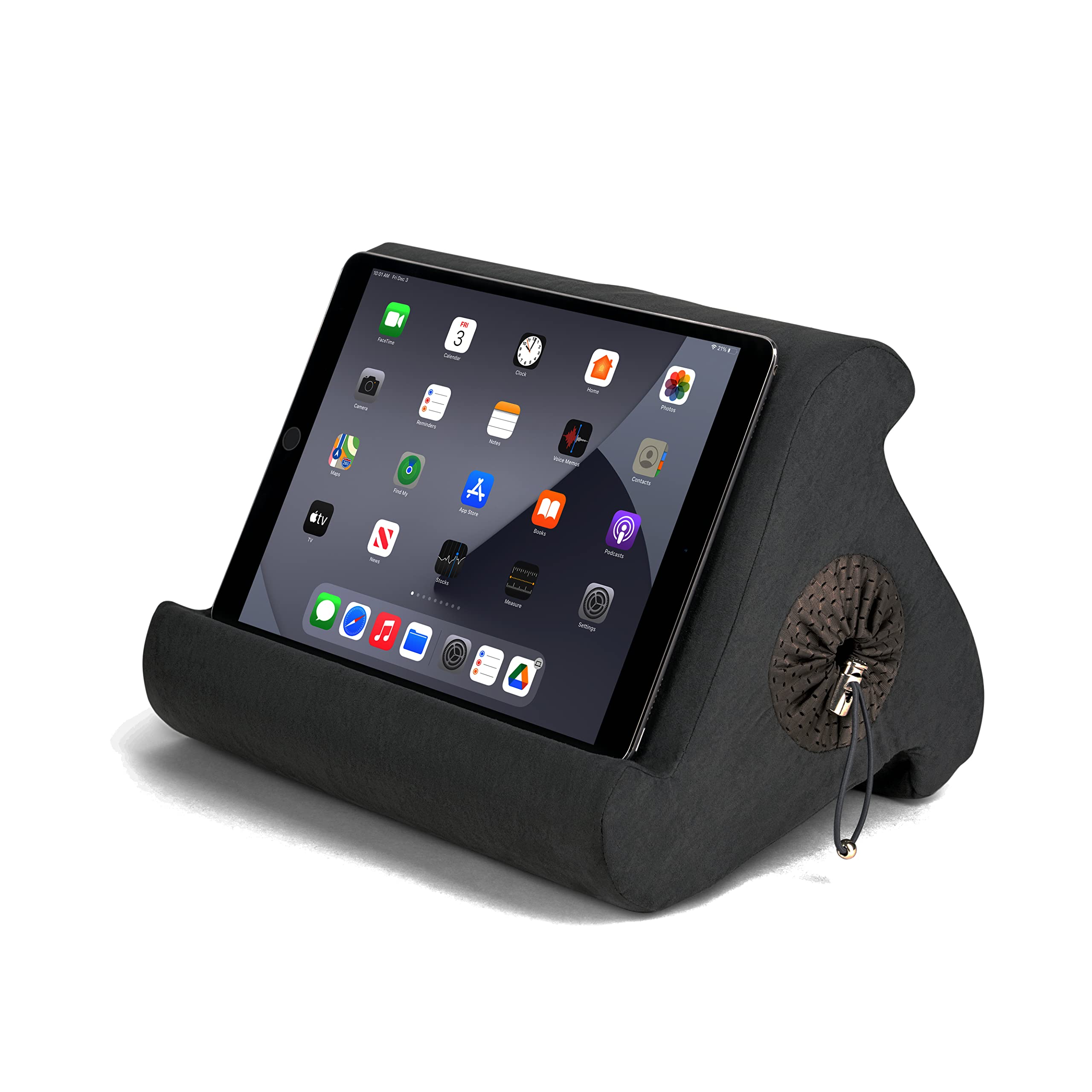 Multi-Angle Tablet Pillow Stand with Storage - Lap Desk & Bed Holder for iPad Pro 12.9/10.9/10.2, Air, Mini, Kindle & Samsung Galaxy - Ergonomic Reading & Watching Accessory for Home, Office & Travel (Smokey)