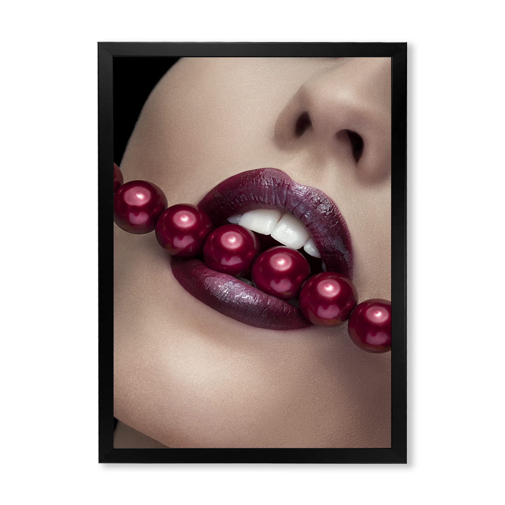 DesignQ Modern Framed Wall Art - Red Lips & Pearl Accent Contemporary Home Decor for Living Room, Bedroom or Office | Perfect Wall Decor, Housewarming Gift & Interior Design Idea | Stylish Artwork for Modern Homes, Apartments & Workspaces