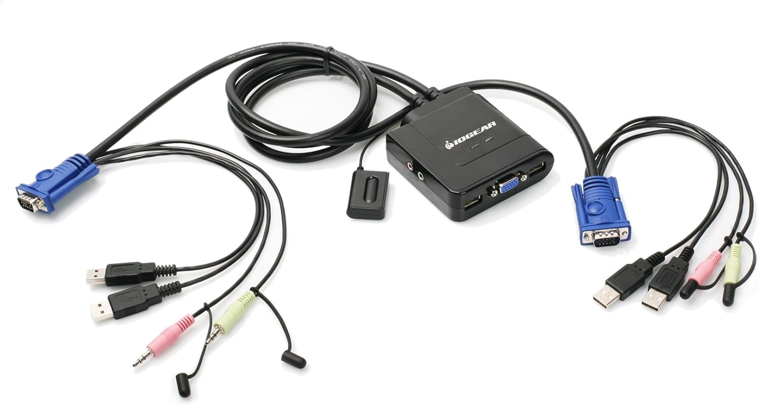 2 Port USB KVM Switch with Audio & Mic Support - Dual Monitor Keyboard Video Mouse Switcher for PC, Laptop, Mac - Home Office & Gaming Setup