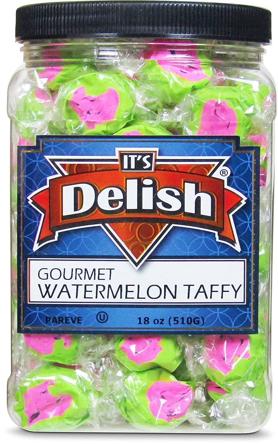 Juicy Watermelon Taffy Chews - 18oz Large Candy Jar - Perfect for Birthday Parties, Halloween Treats & Office Snacks