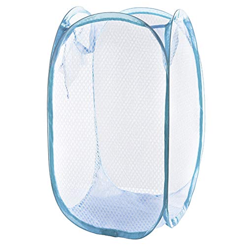 Foldable Mesh Laundry Hamper for Dorm, Camping & Home - Sky Blue