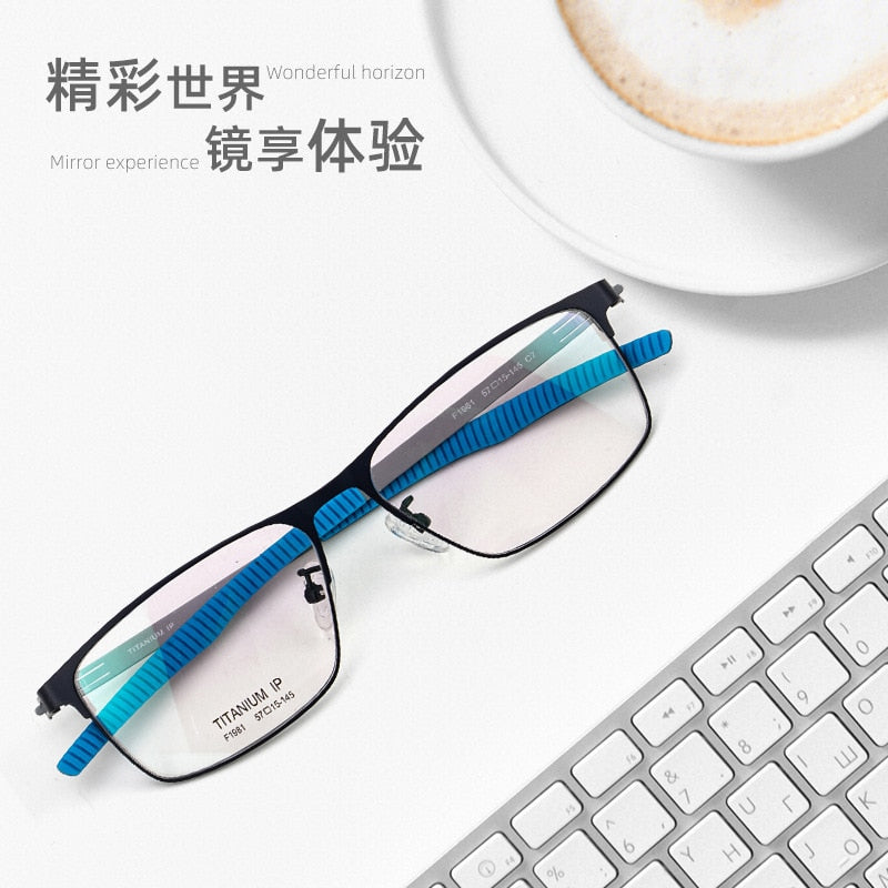 Bclear Men's Full Rim Square Titanium Frame Eyeglasses BSF1981 - Lightweight Durable Glasses for Work, Reading & Daily Wear