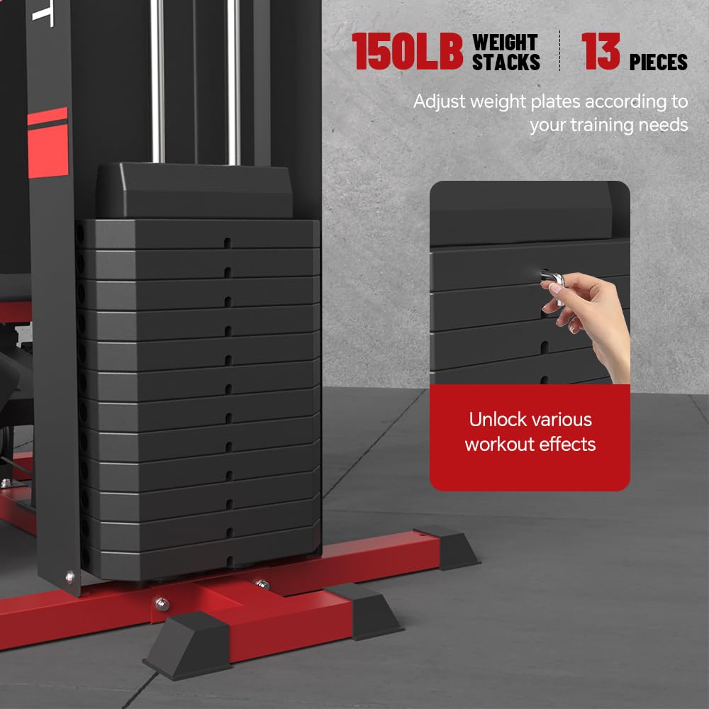Multifunctional Home Gym Station with 150LBS Weight Stack - Full Body Strength Training Equipment for Leg Press, Lat Pulldown & Chest Press | Perfect for Home Workouts, Strength Building & Fitness Training