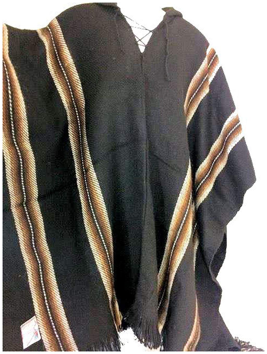 100% Baby Alpaca Wool Men's Fair Trade Poncho - Soft & Warm Winter Cloak Cape Jacket for Outdoor Hiking, Camping & Casual Wear
