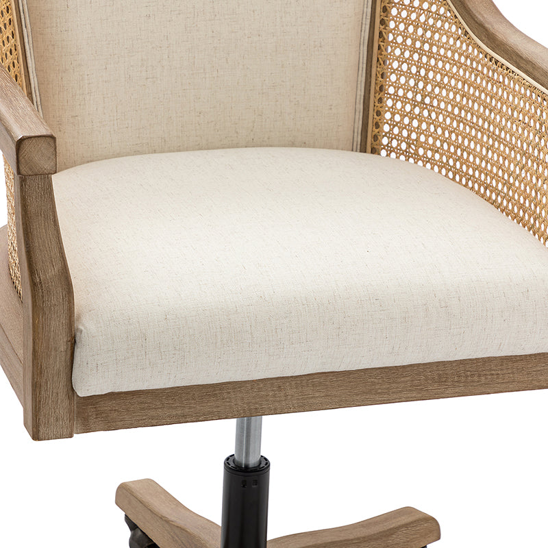 Audrey Task Accent Chair with Rattan Arms - Modern Home Office Chair for Small Spaces, Comfortable Writing Desk Chair with Woven Rattan Backrest - Perfect for Study Rooms, Living Rooms & Cozy Corners