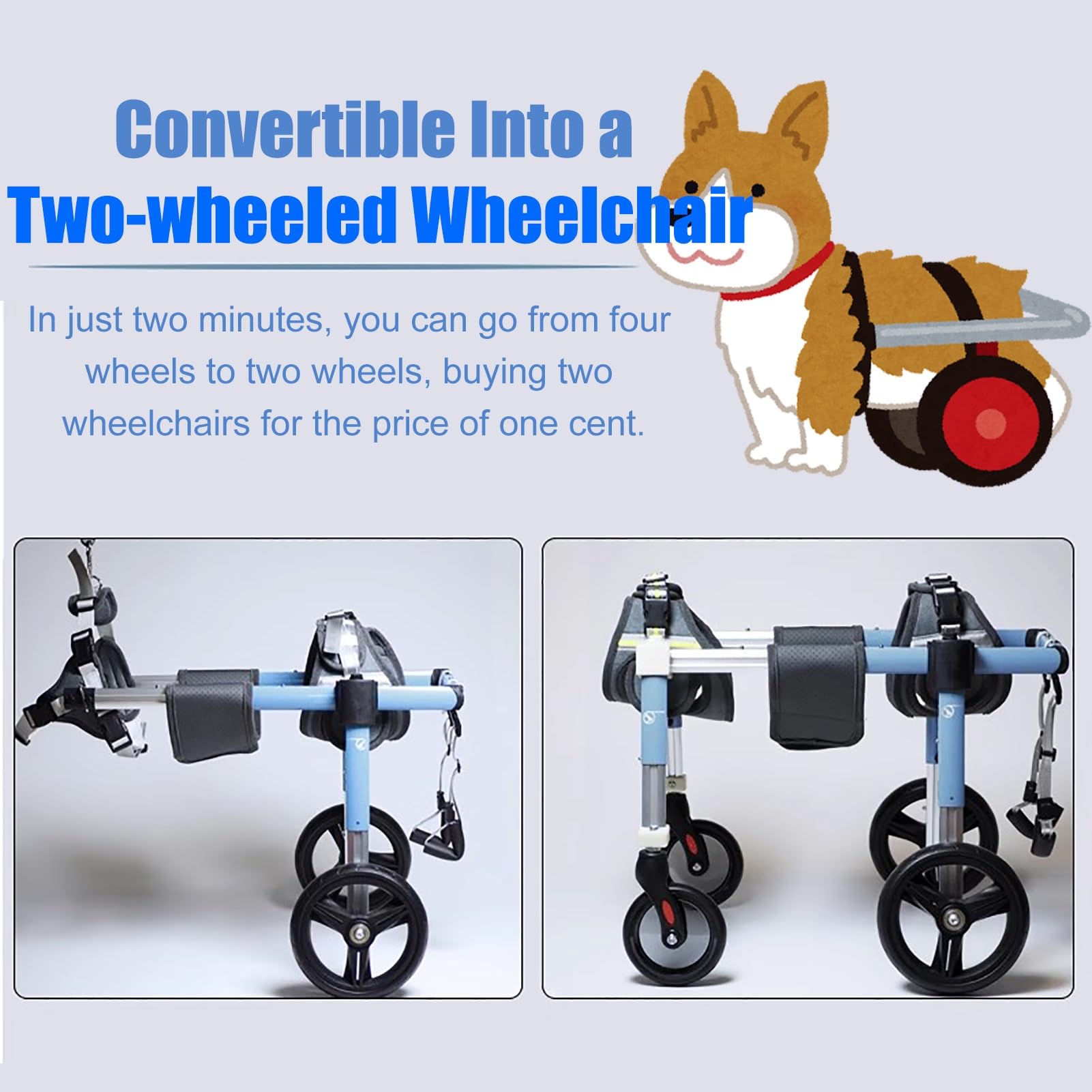 Adjustable XS to XXL Dog Wheelchair - 4 Wheel Convertible to 2 Wheel for Disabled Dogs | Supportive Rear Leg Brace for Mobility Assistance (Pink, Small) - Perfect for Recovering Pets & Senior Dogs with Hip Dysplasia
