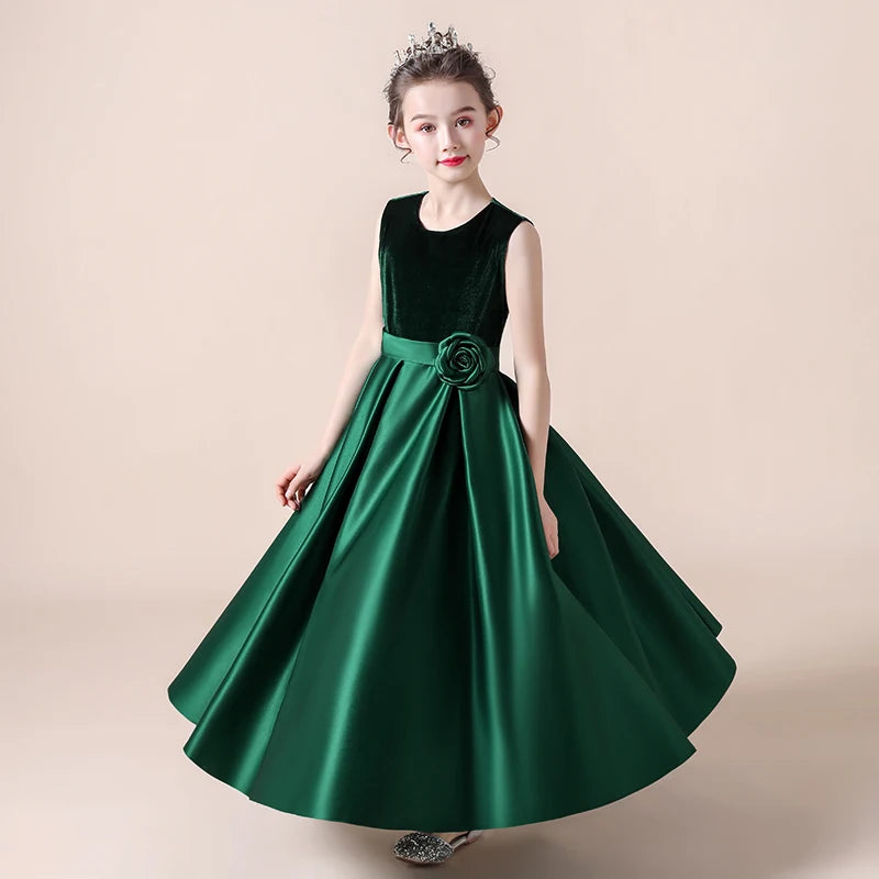 Satin Flower Girl Dress with Bow - Corduroy Princess Wedding Gown for Kids - Perfect for Flower Girls, Pageants & Special Occasions