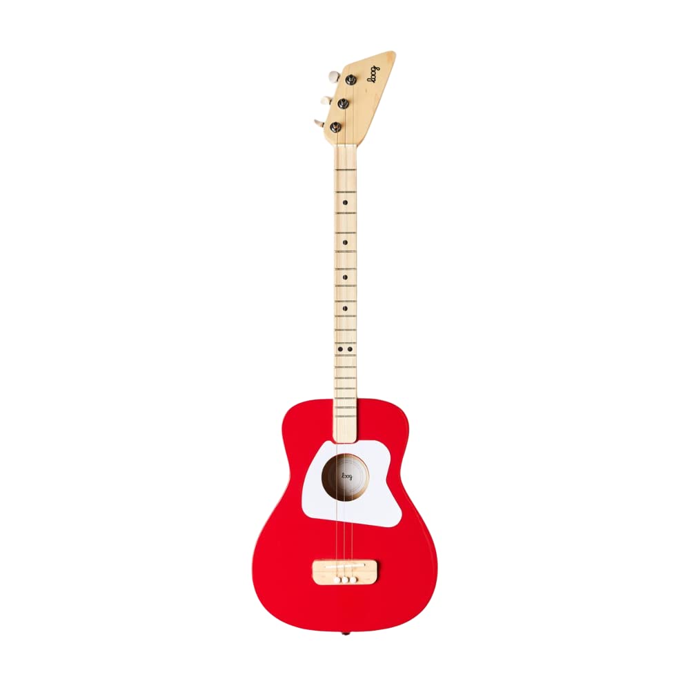 Loog Pro Acoustic Kids Guitar - 3-String Beginner Guitar for Children Ages 6+ with Free Learning App & Video Lessons - Perfect for Home Practice, Music Classes & Birthday Gifts (Red)