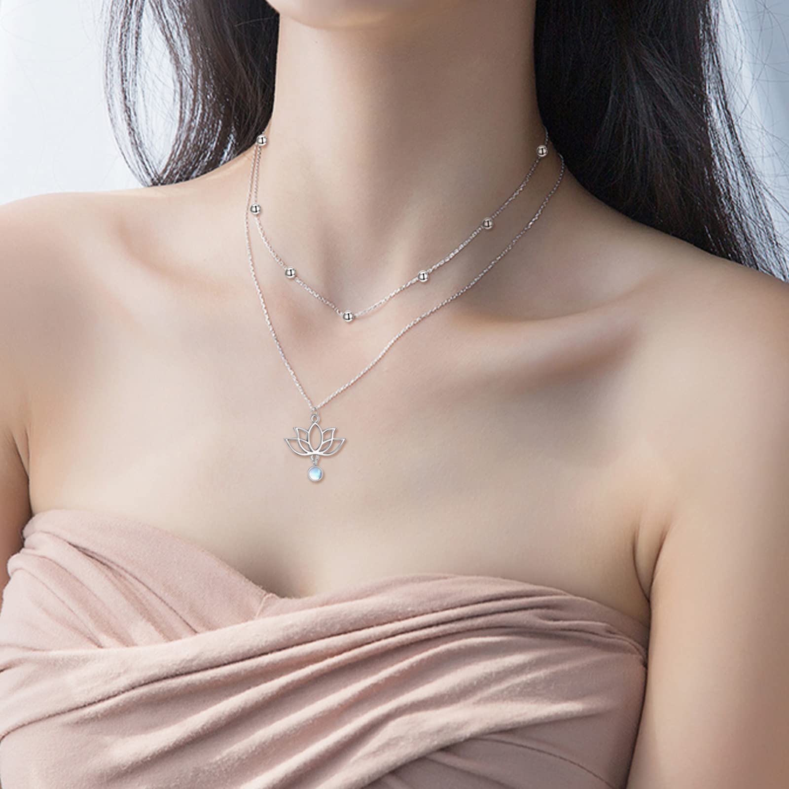 Sterling Silver Tree of Life Lotus Daisy Layered Necklace - Stacked Choker Jewelry Gift for Women, Perfect for Weddings, Anniversaries & Everyday Elegance