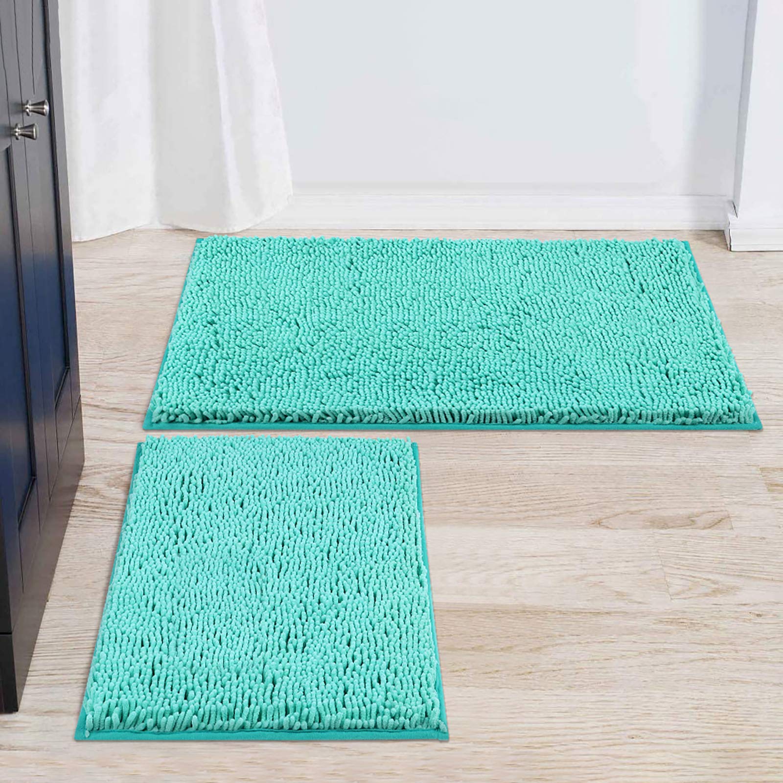 Premium Chenille Bathroom Rugs and Mats Set - 2 Piece Non-Slip Absorbent Shaggy Bath Mat for Bathroom, Shower & Tub - Machine Washable & Quick Dry (20
