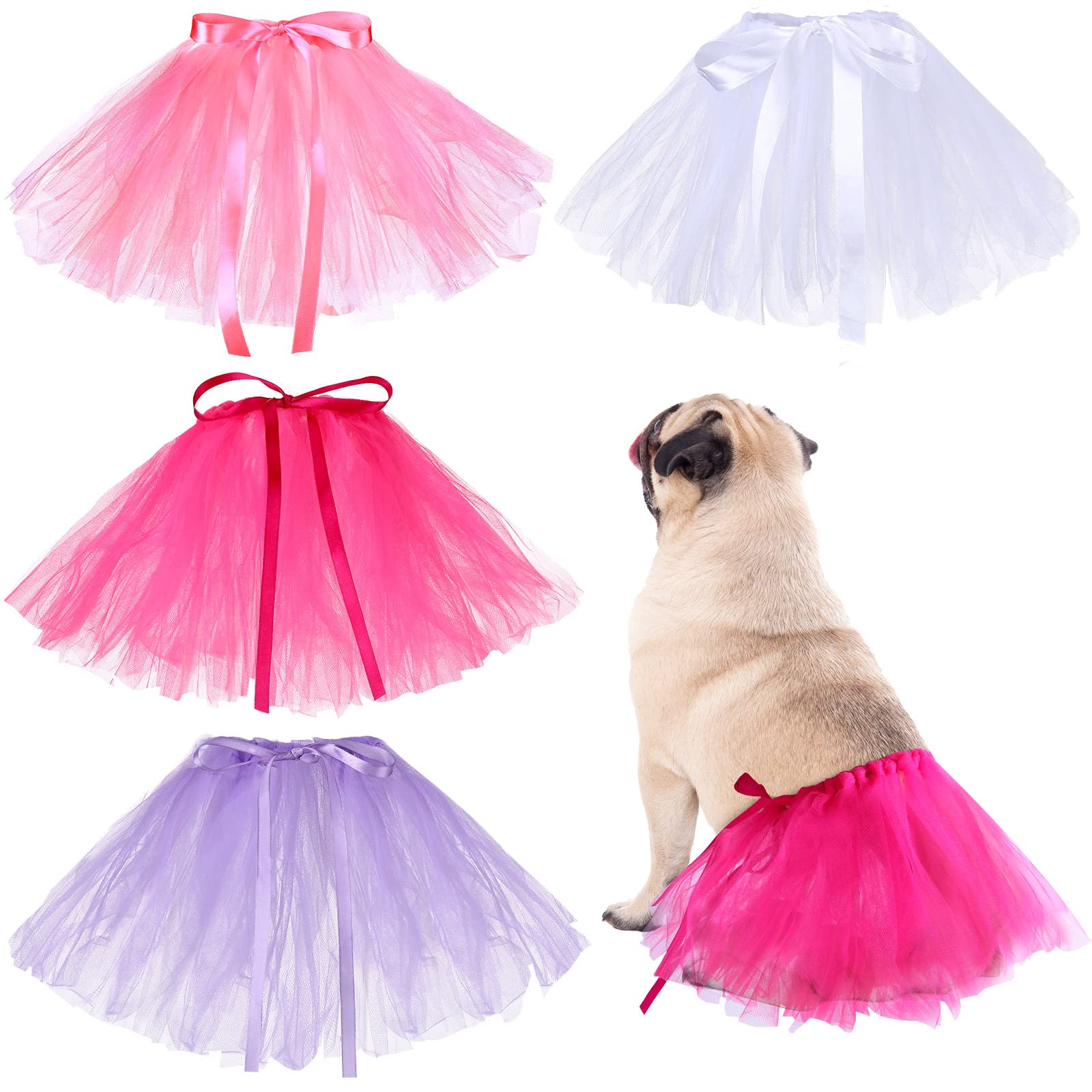 4-Piece Dog Tutu Dress Set - Cute Pet Tulle Skirt for Small Dogs & Puppies - Birthday Party Costume for Female Dogs & Cats - Perfect for Halloween, Photo Shoots & Special Occasions