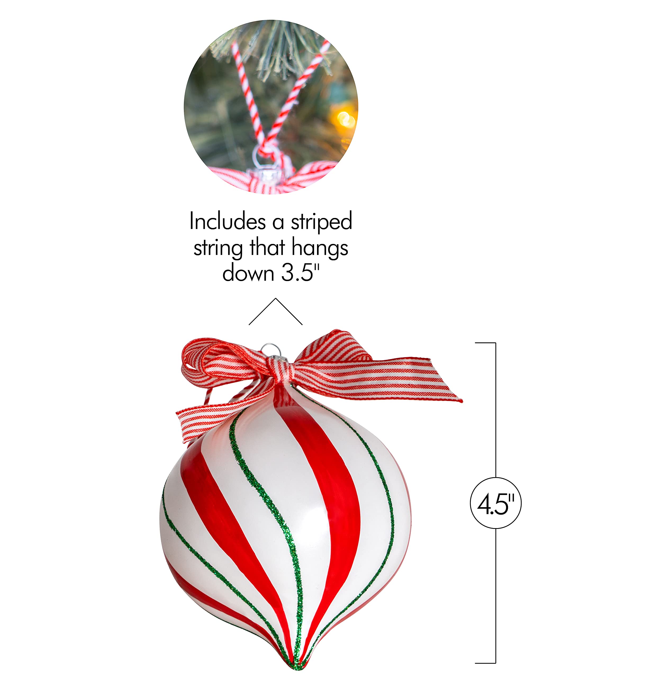 Ornativity Peppermint Candy Ornament Set - 12 Pack Shatterproof Christmas Candy Cane Ball Decorations for Indoor/Outdoor Holiday Tree (4.5 Inch) - Perfect for Xmas Party, Home & Office Decorations