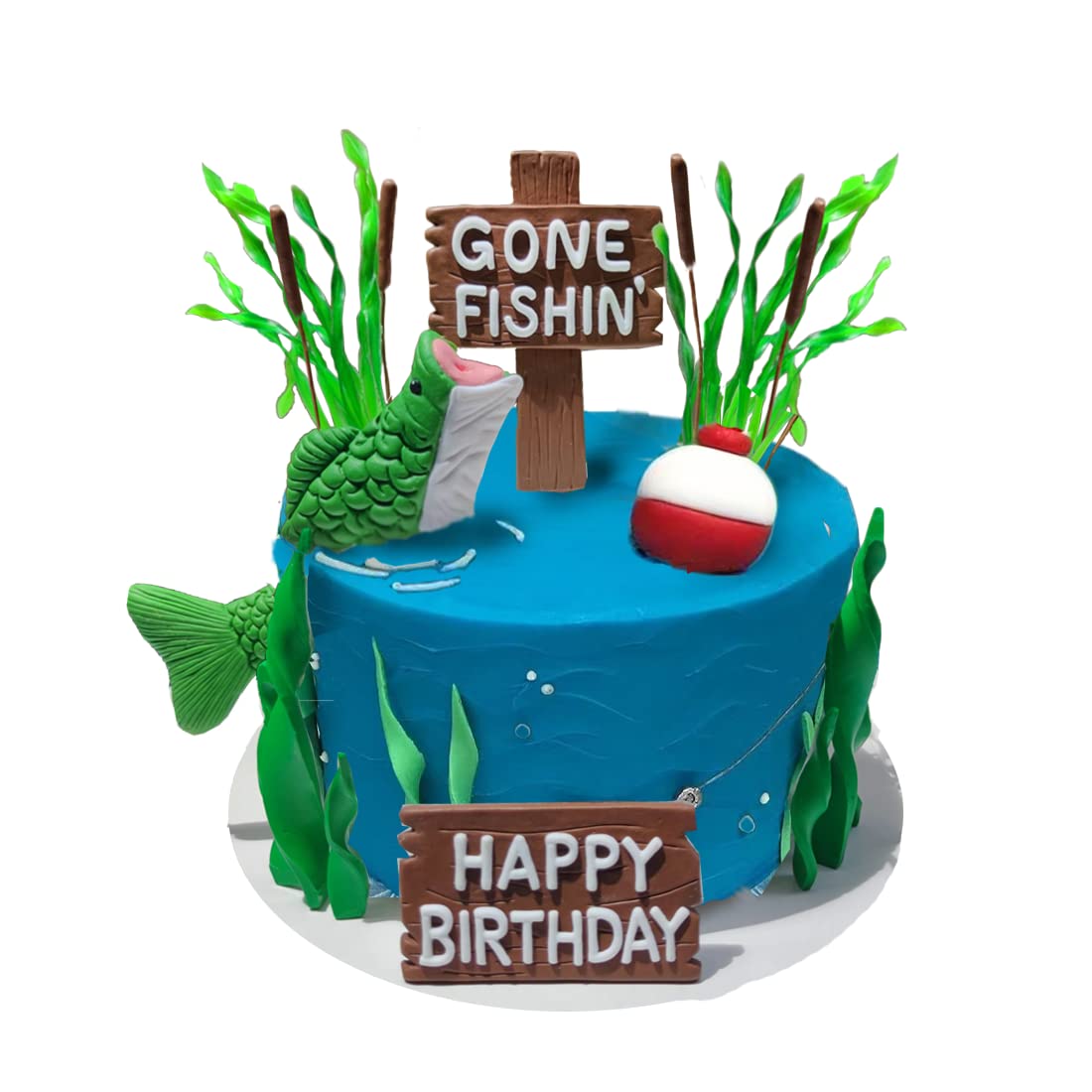 Fishing Cake Topper - Bass & Reed Design for Birthday Cakes | Perfect for Fishing-Themed Parties & Angler Celebrations