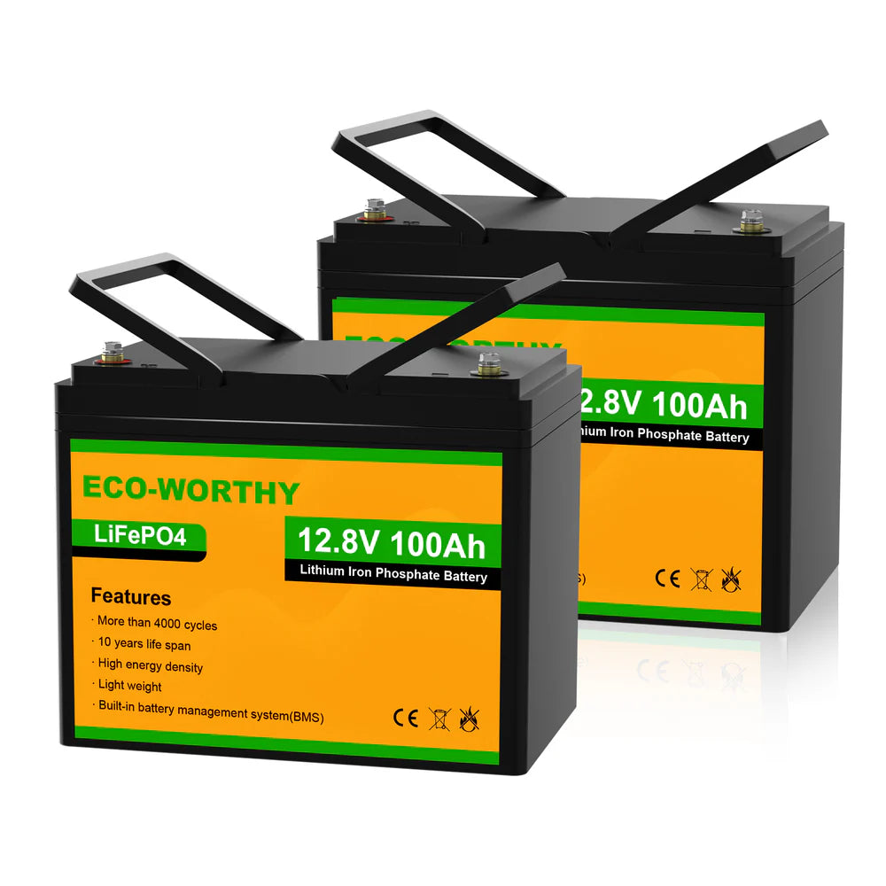 ECO WORTHY 12V 100Ah LiFePO4 Deep Cycle Battery - Perfect for Solar Power Systems, RVs, Marine & Off-Grid Applications