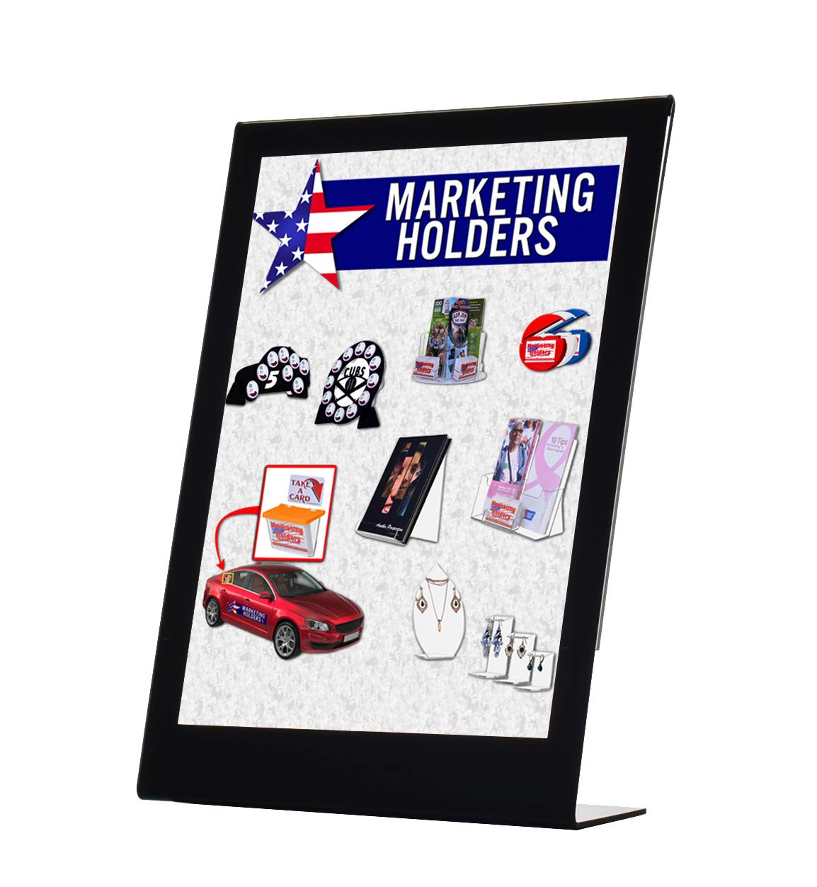 5 Pack Black Border Slant Back Sign Holders - 8.5