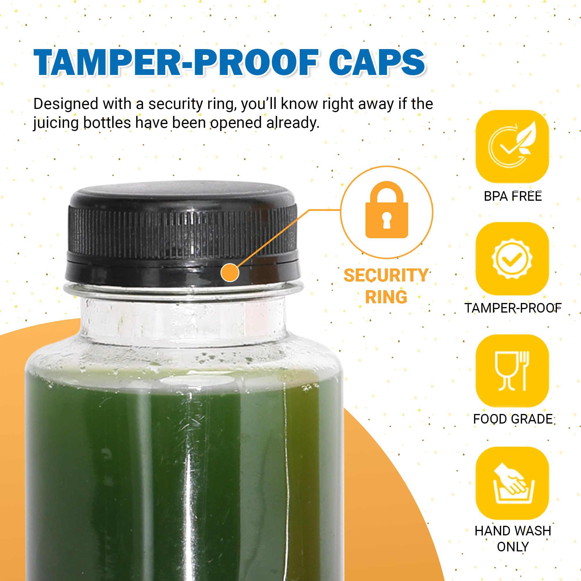 Holotap 108 Pcs 16 OZ Disposable Juice Bottles with Black Tamper Evident Lids - Bulk Empty Plastic Bottles for Juicing, Protein Shakes, Smoothies & Beverages | Perfect for Juice Bars, Meal Prep & Home Brewing