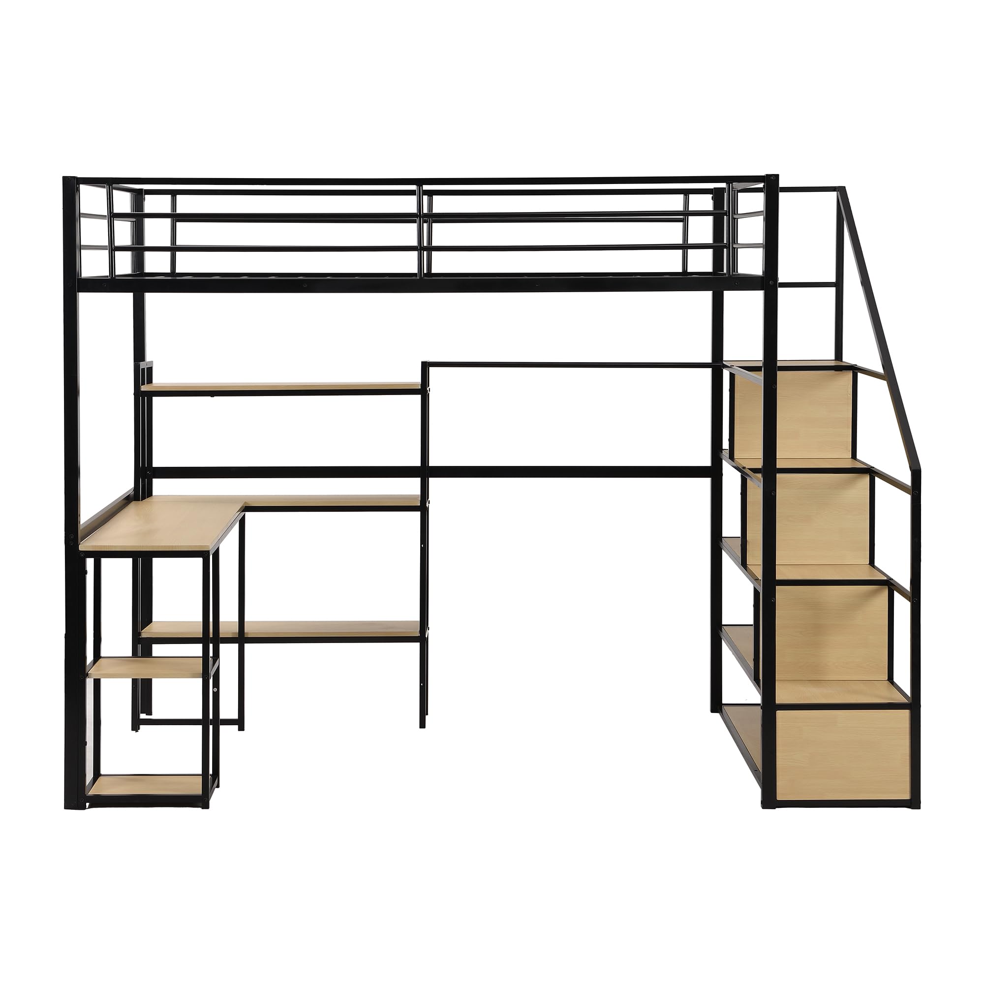 Harper & Bright Designs Full Size Loft Bed with Staircase & Desk - Sturdy Metal Frame with Storage Shelves - Space-Saving High Loft Bed for Kids, Teens, Boys & Girls (Full, Black) - Perfect for Small Bedrooms, Dorms & Shared Kids' Rooms
