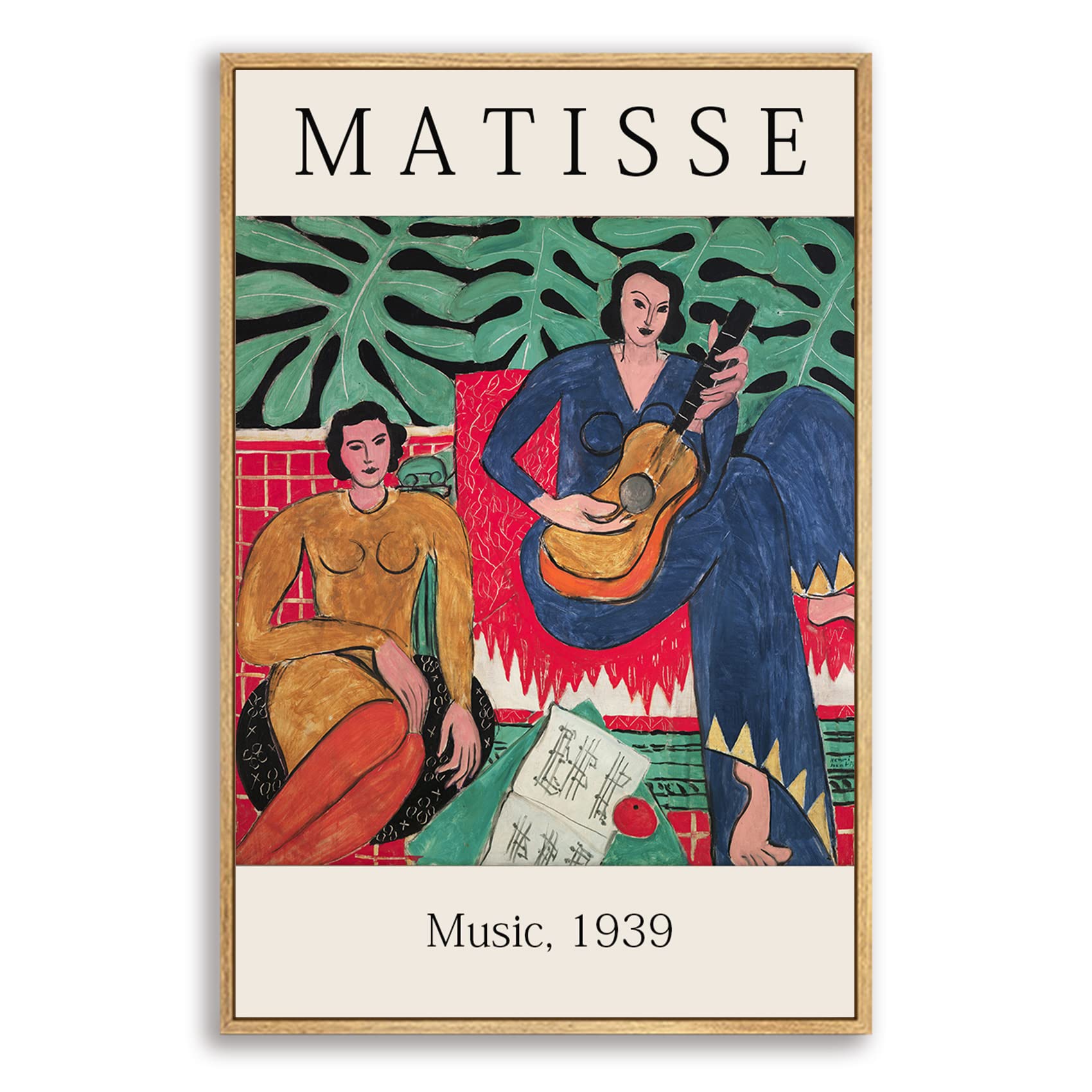 Matisse Framed Wall Art - Mid Century Modern Canvas Painting 16x24 Inches - Minimalist Aesthetic Decor for Living Room, Bedroom & Office - Henri Matisse Gallery Prints with Natural Wood Frame