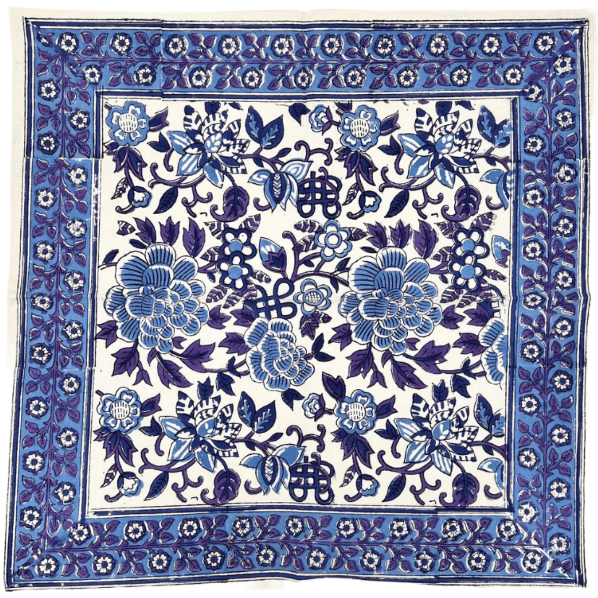 Handmade Blue & White Floral Block Printed Cotton Dinner Napkins - Elegant & Eco-Friendly for Weddings, Parties & Home Decor