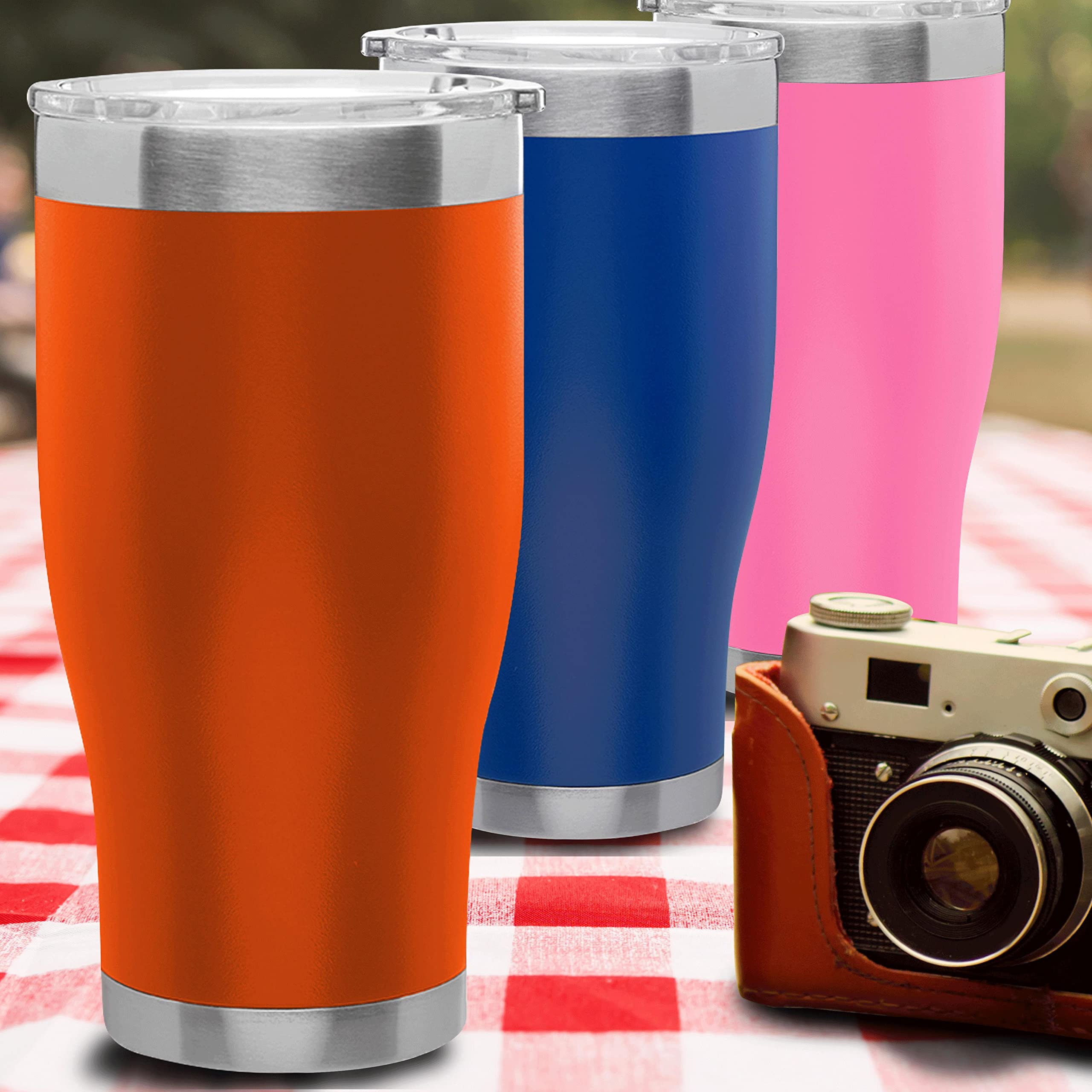 Premium 28 oz Stainless Steel Tumblers Set of 6 - Insulated Double Wall Vacuum Cups for Hot & Cold Drinks - BPA-Free Bulk Pack for Smoothies, Iced Coffee, Soda - Ideal for Office, Gym, Camping, Travel & Outdoor Activities - Orange