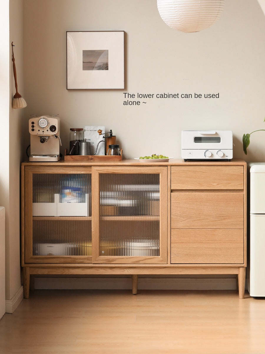 Solid Oak Wood Modern Dining Sideboard - Wall-Mounted Buffet Cabinet for Dining Room Storage & Decor