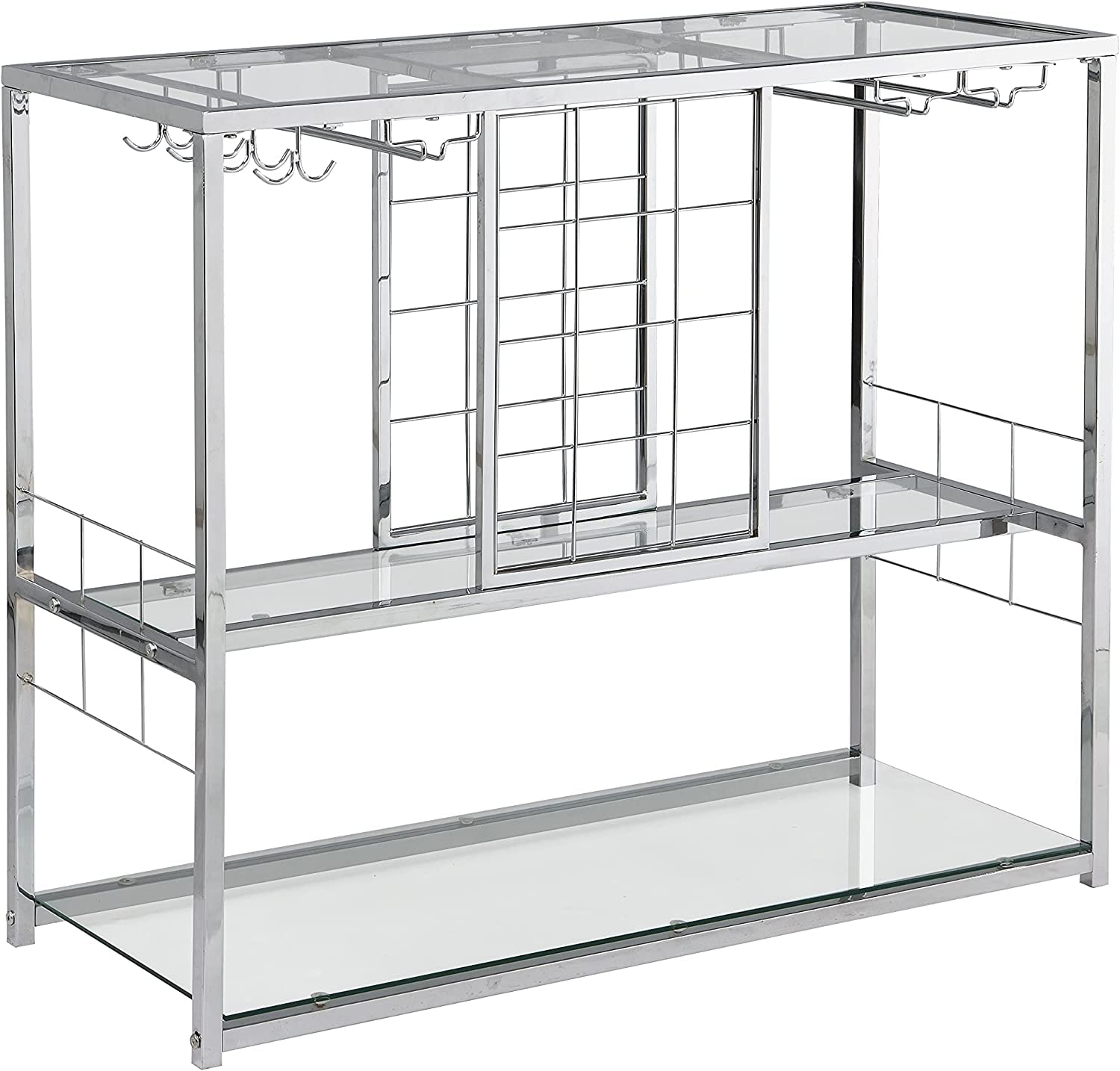 Modern Metal Wine Bar Cabinet with Glass Holder & 12-Bottle Storage - Wine Rack Table with Glass Shelves for Home, Kitchen & Dining Room - Perfect for Entertaining, Wine Display & Organized Liquor Storage