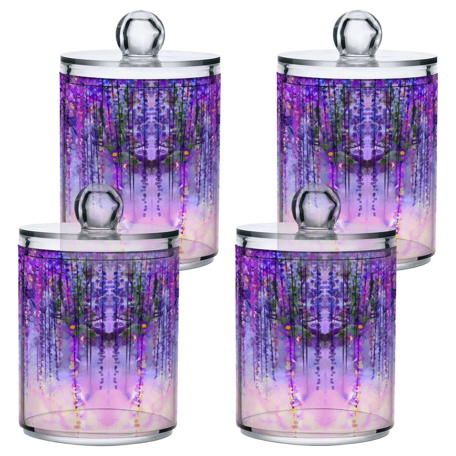 2 Pack Violet Q-Tip Holder & Organizer Dispenser - Bathroom Storage Canister for Cotton Swabs, Pads & Floss | Perfect for Vanity, Medicine Cabinet & Travel Toiletry Kit