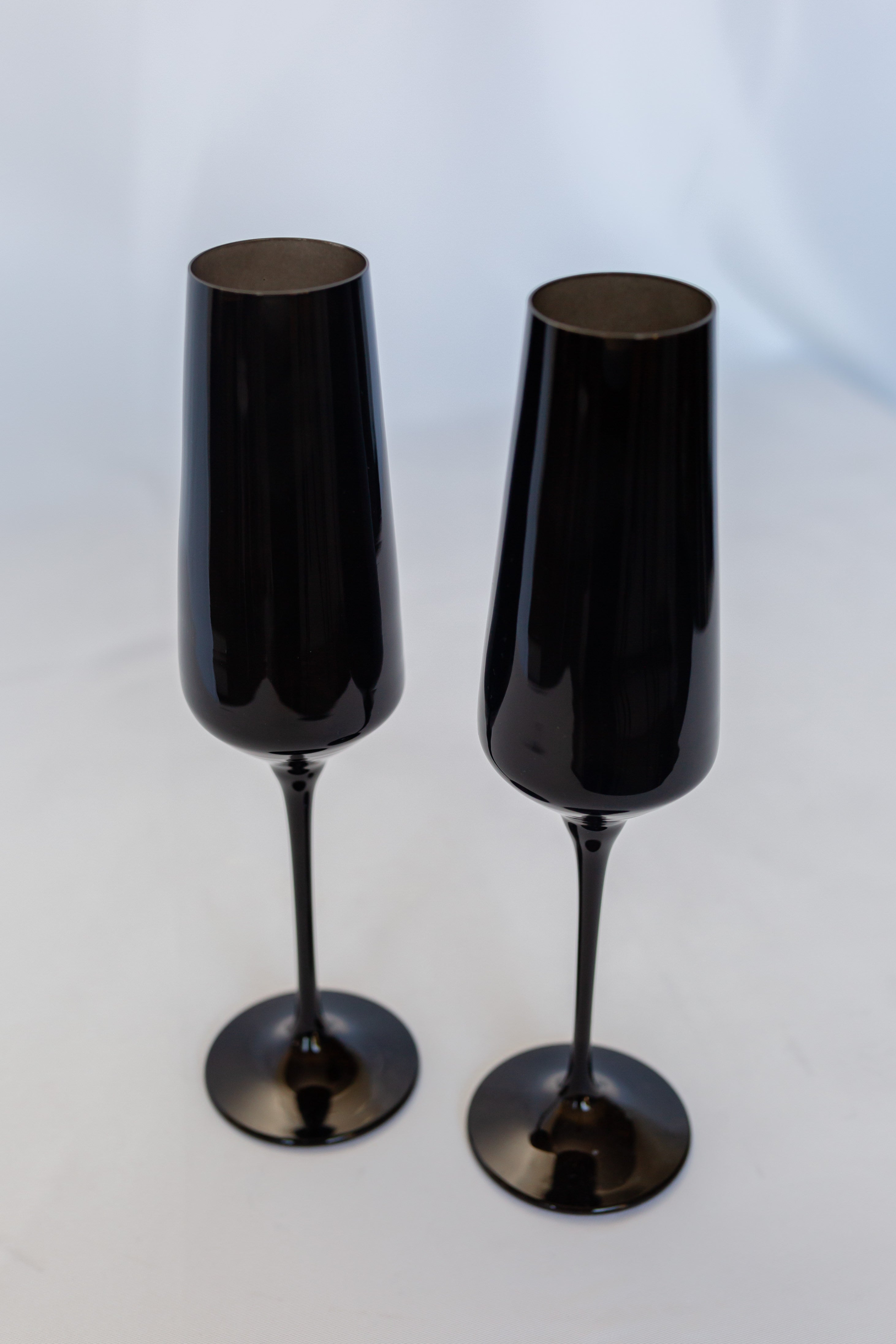 Elegant Estelle Colored Champagne Flute Glasses Set of 6 - Black Crystal Stemware for Wedding, Party & Special Occasions