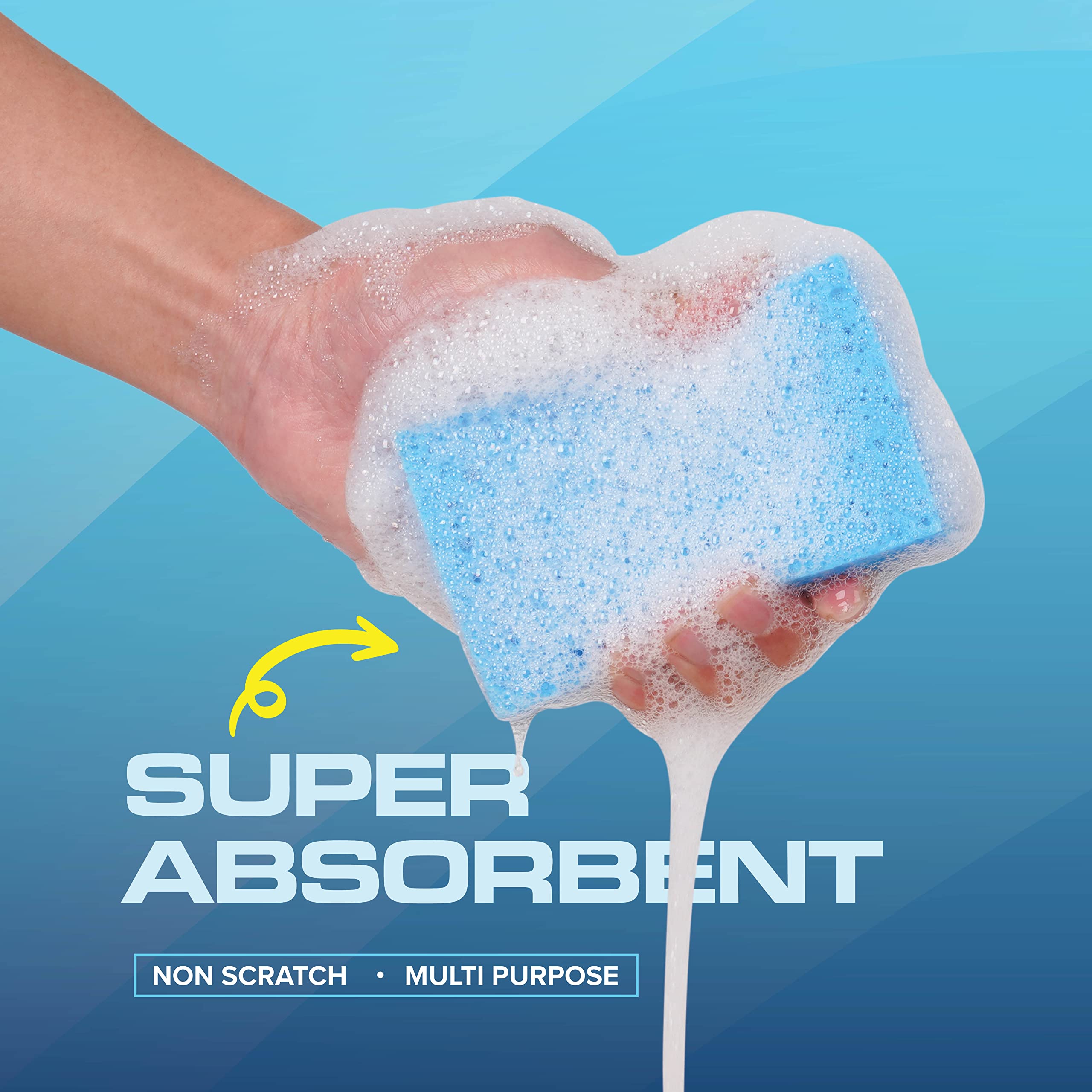 SCRUBIT 48 Pack Heavy-Duty Kitchen Sponges for Dishwashing, Cleaning Kitchen & Bathroom - Blue Non-Scratch Sponges with Scrubber - Bulk Cleaning Supplies for Home, Office, and Outdoor Use