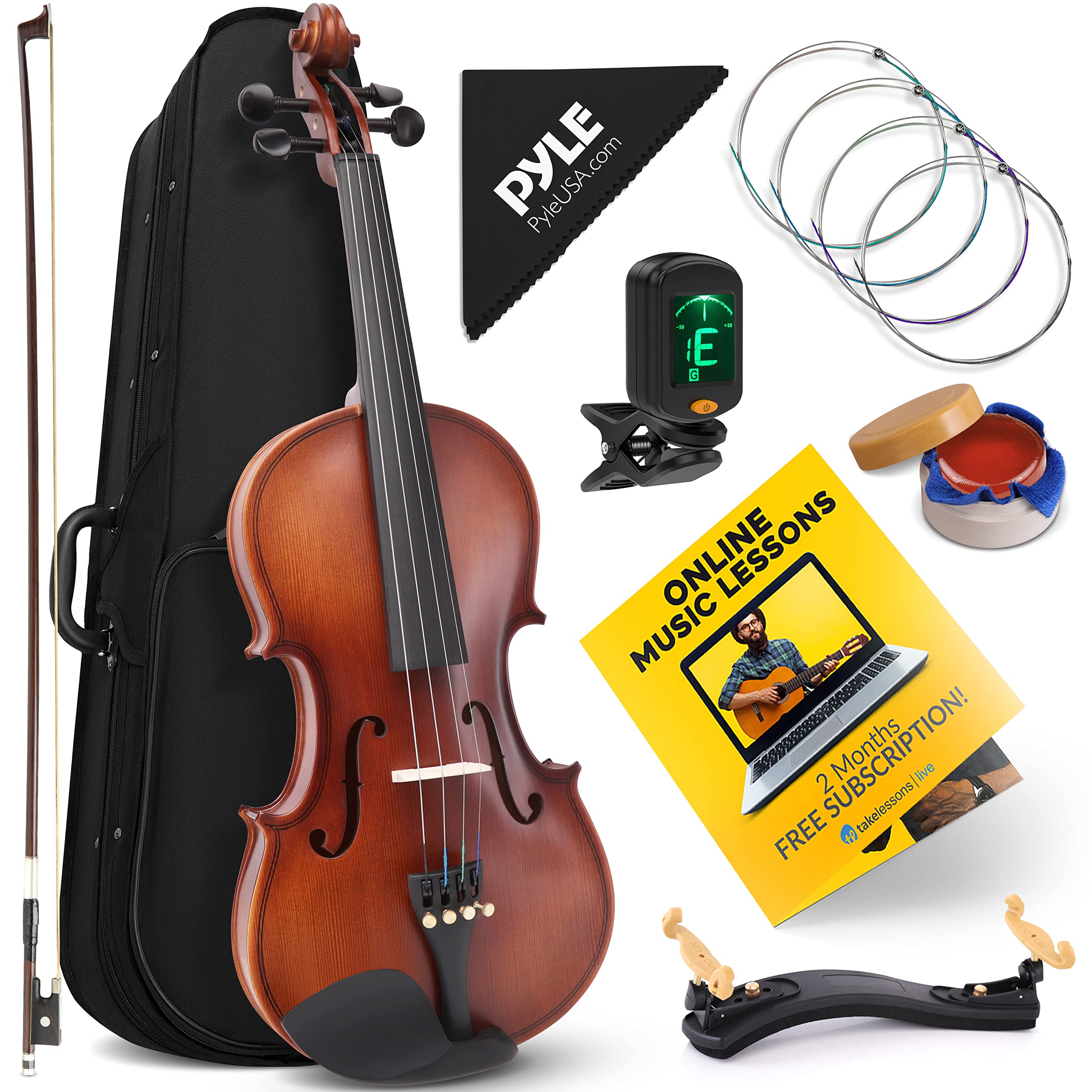 **Pyle 4/4 Full Size Beginner Violin Kit for Adults & Students – 23-Inch Violin with Premium Travel Case, Bow, Extra Strings, Digital Tuner, Shoulder Rest & Cleaning Cloth – Perfect for Learning, Practice & Performances**