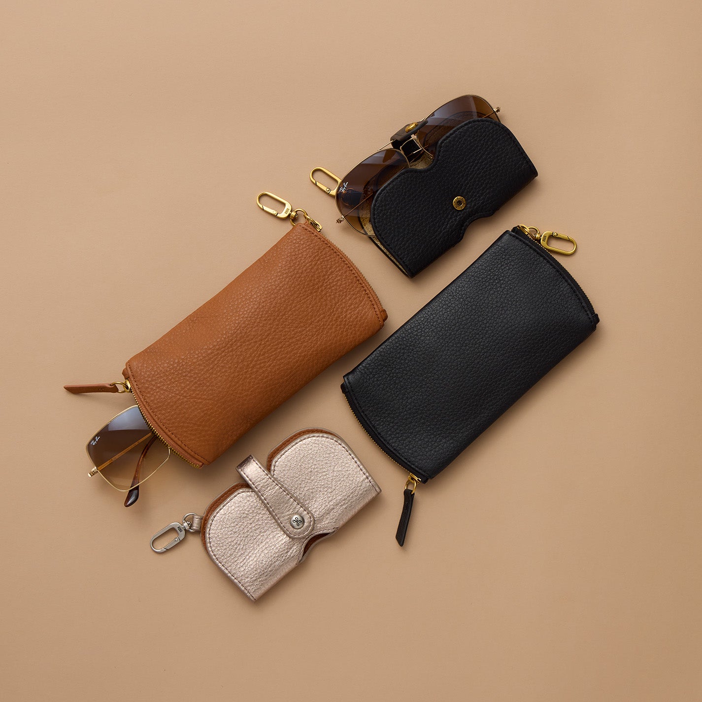 Premium Pebbled Leather Spark Double Eyeglass Case in Warm Honey - Stylish & Protective Eyewear Storage for Travel, Work & Everyday Use