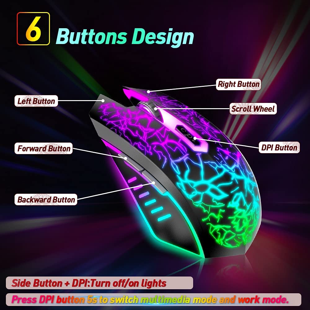 VersionTECH. Wired Gaming Mouse with RGB Backlit - Ergonomic Computer Mouse with 7 LED Lights, 6 Programmable Buttons & 4 Adjustable DPI for PC, Laptop, Chromebook, Mac - Perfect for FPS, MMO Gaming & Office Work (Black)