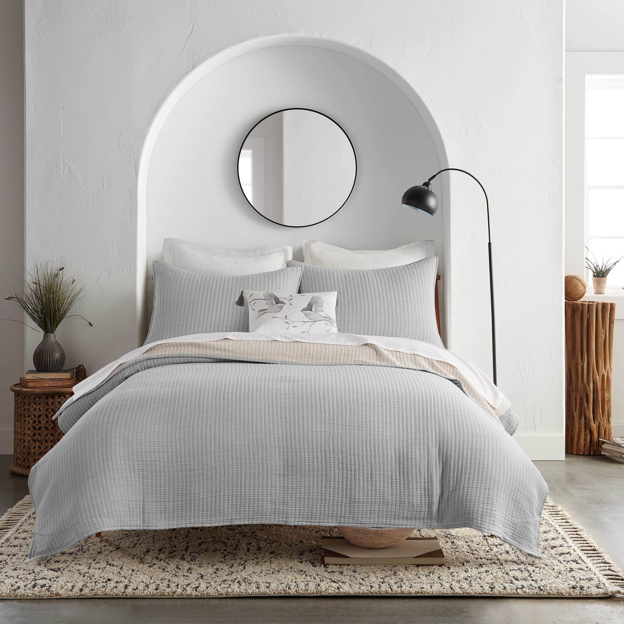 Levtex Home Caden 100% Cotton Gauze Twin Quilt Set - Grey Mist - 68x86 Inch Coverlet & 20x26 Inch Sham - Breathable & Lightweight for Summer Bedding - Perfect for Guest Rooms, Dorms, and Cozy Bedroom Decor