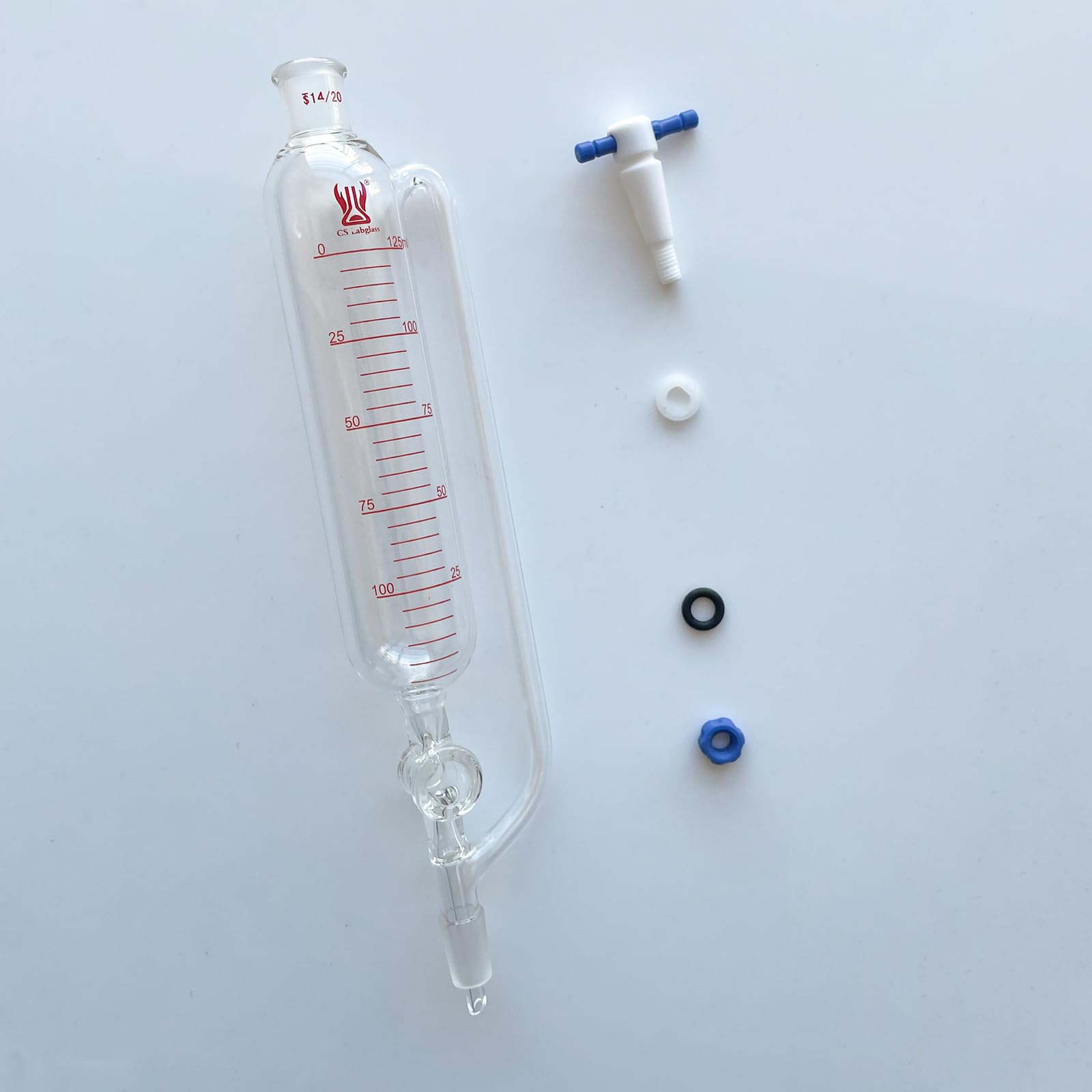 125ml Pressure Equalizing Graduated Addition Funnel with 14/20 Joint & 2mm PTFE Stopcock - Borosilicate Glass Lab Funnel for Chemical Experiments, Distillation & Precise Liquid Transfer (125ml Capacity) - Ideal for Chemistry Labs, Research & Educational Science Projects