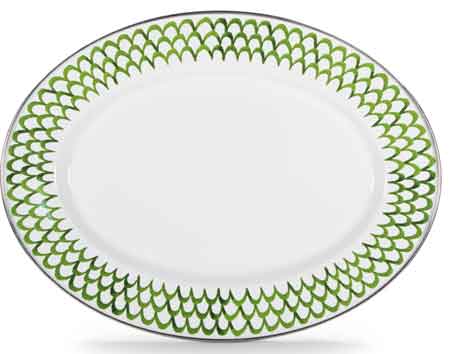 Eco-Friendly Green Scalloped Oval Serving Platter - Elegant Appetizer Tray for Dinner Parties, Weddings & Holiday Entertaining