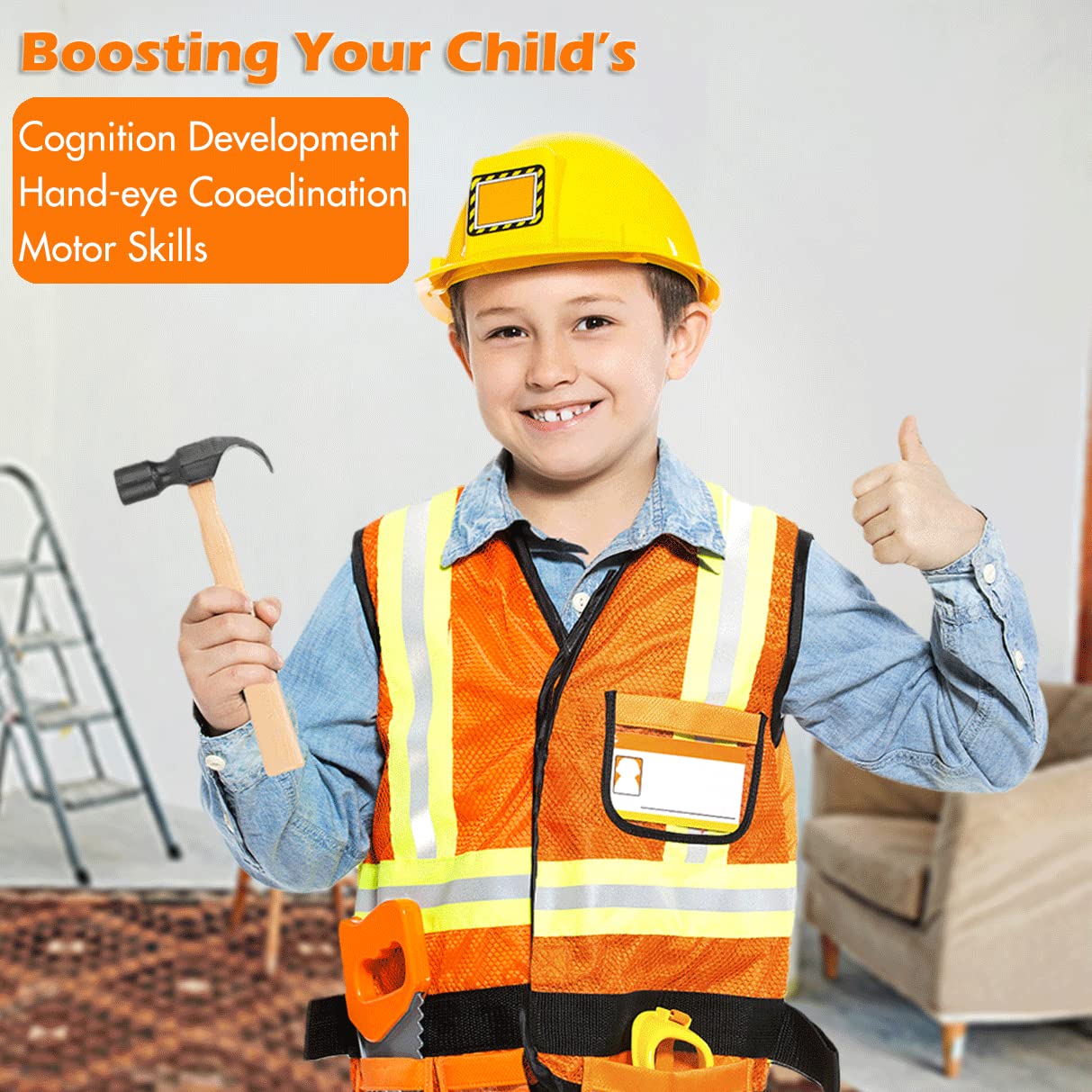 56 Pcs Kids Toy Tool Set - Construction Party Supplies & Pretend Play Tools for Boys with Screwdrivers, Pliers, Axes & Saws - Perfect for DIY Pretend Play, Construction Themed Parties & Early Learning