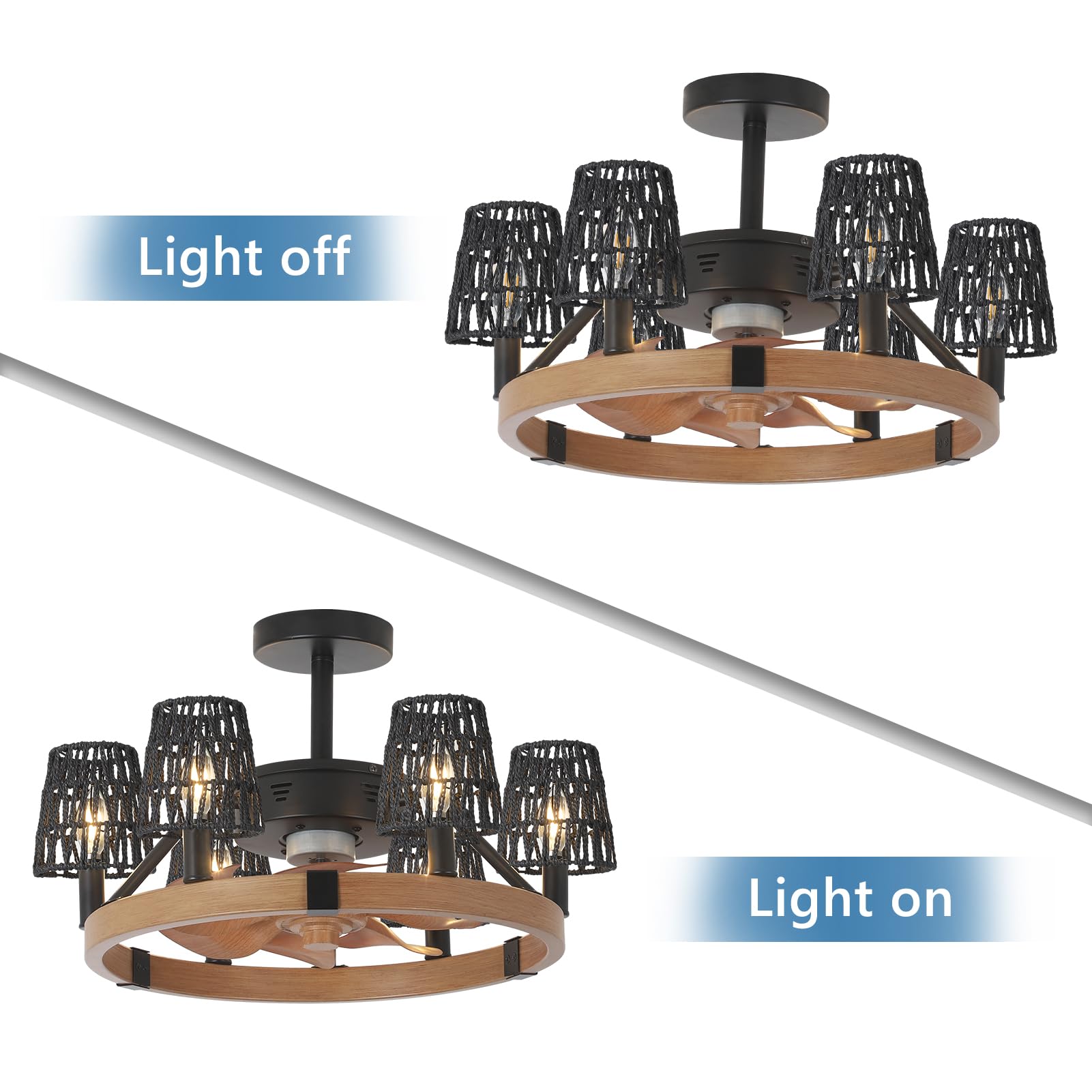Small Lamp Shade Clip On Bulb - Set of 6 Boho Rattan Chandelier Shades, Wicker Barrel Lampshade Replacement for Vanity, Table, Floor, Wall Sconces & Pendant Lights - Perfect for Bedroom, Living Room & Office Decor